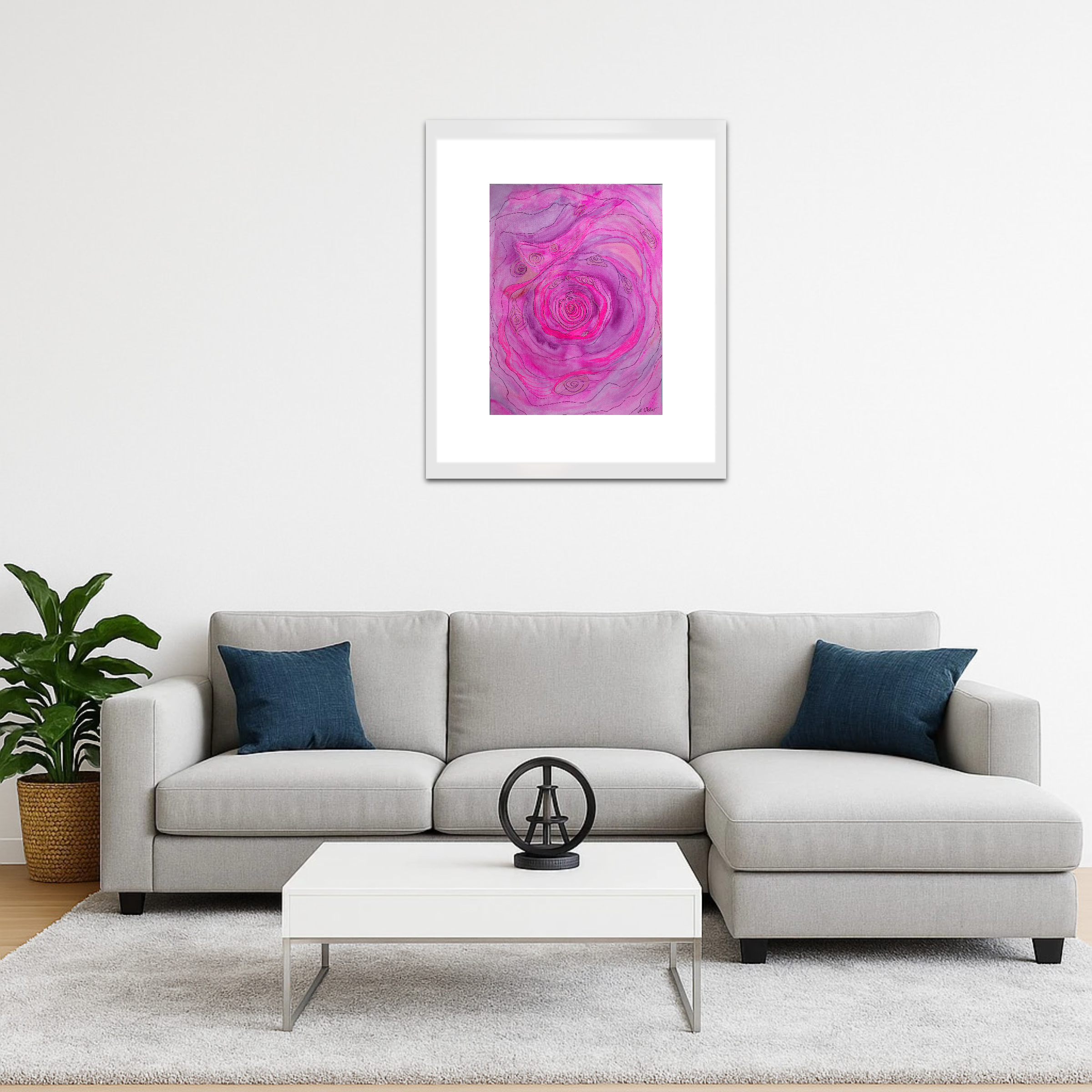 Meditatives, heilendes Kunstwerk in Pink – Aquarell