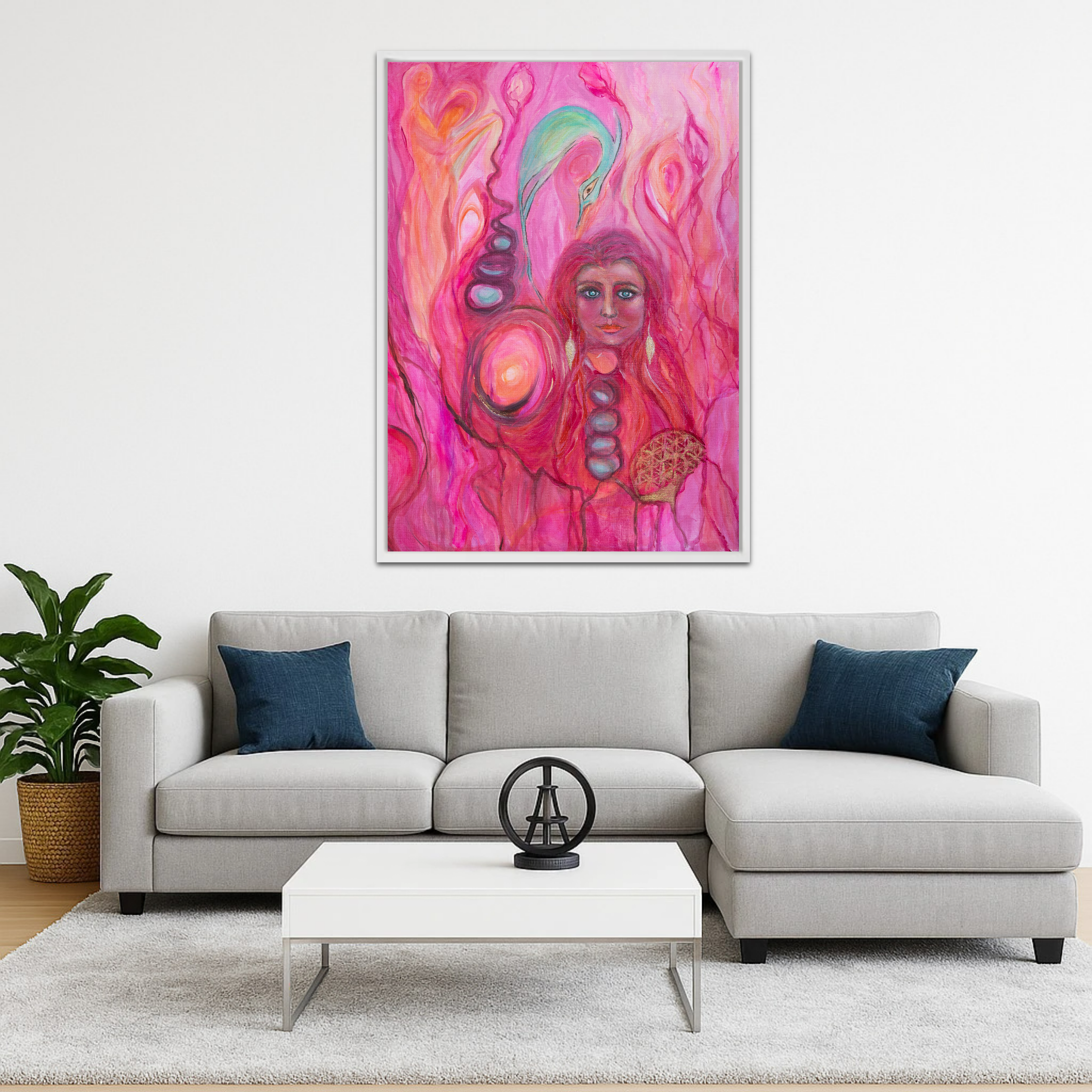 Das Universum und Ich – Spirituelles Mixed-Media-Bild in Rot und Pink