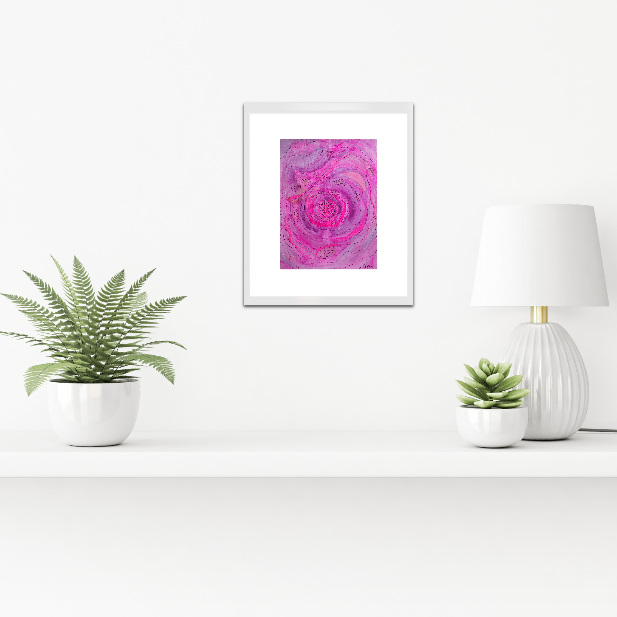 Meditatives, heilendes Kunstwerk in Pink – Aquarell