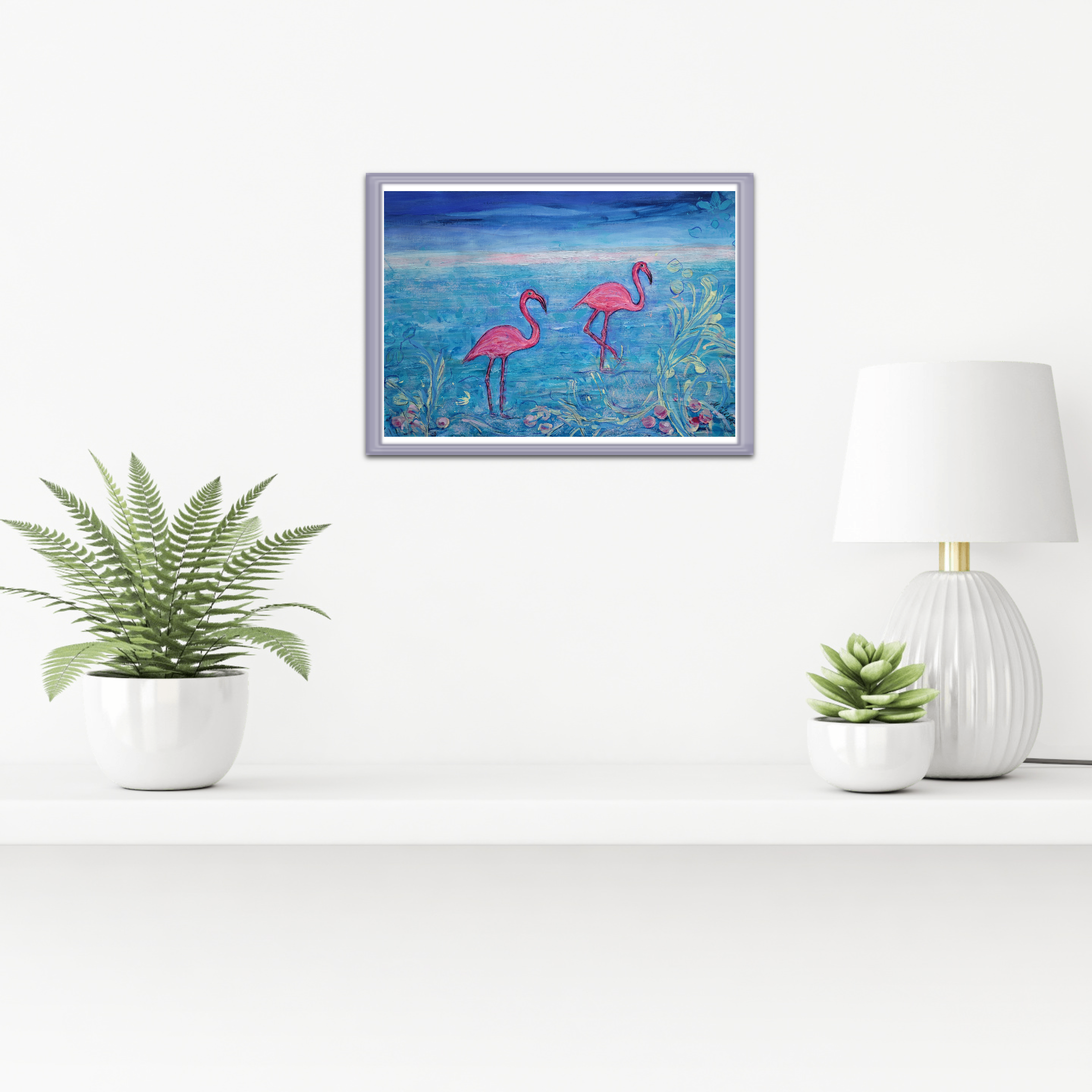 Zwei rosa Flamingos in der Salzwüste Chiles - Mixed-Media-Bild