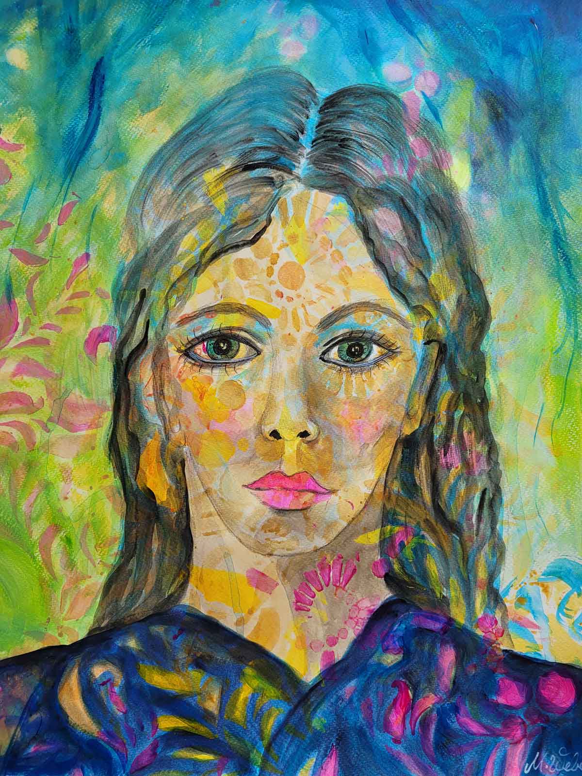 Junge Frau als Porträtgemälde - Mixed-Media-Bild