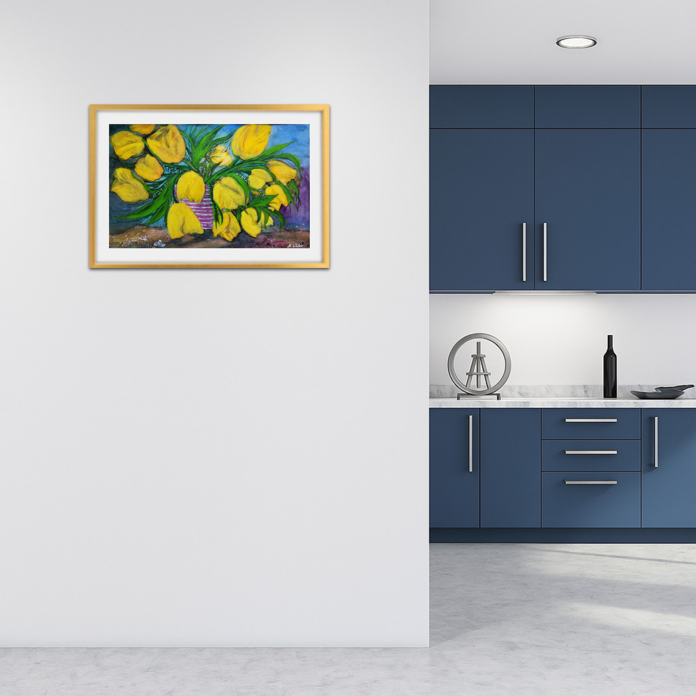 Fröhliche Tulpen-Fülle in Vase - Aquarell, Acryl, Tusche