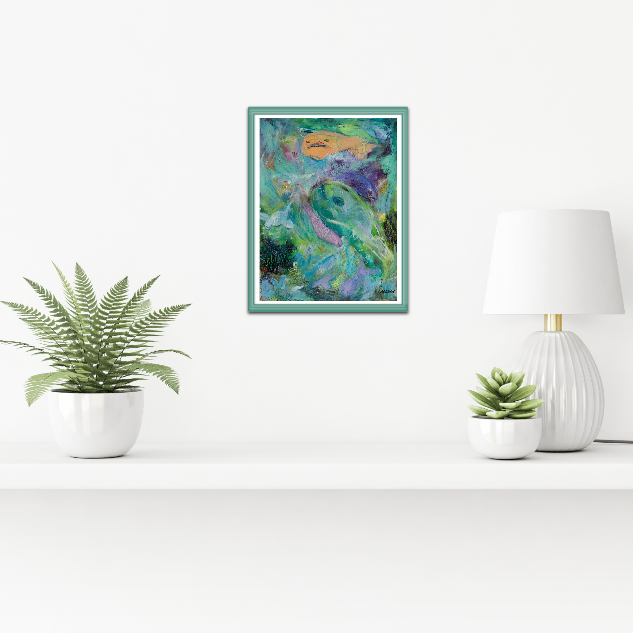 Wildes Getümmel im Meer – Mixed-Media-Gemälde