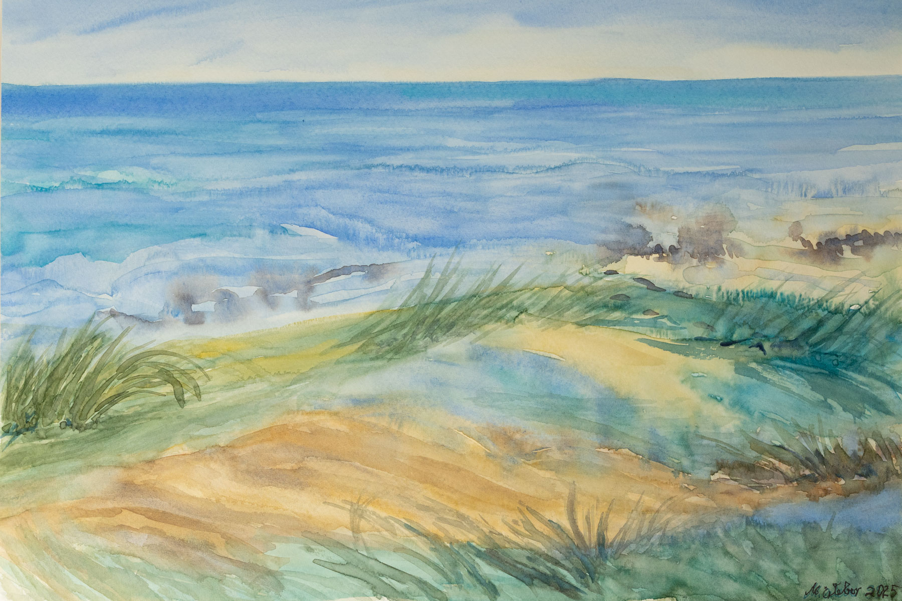 Meditative Leichtigkeit einer Küstenlandschaft - Aquarell