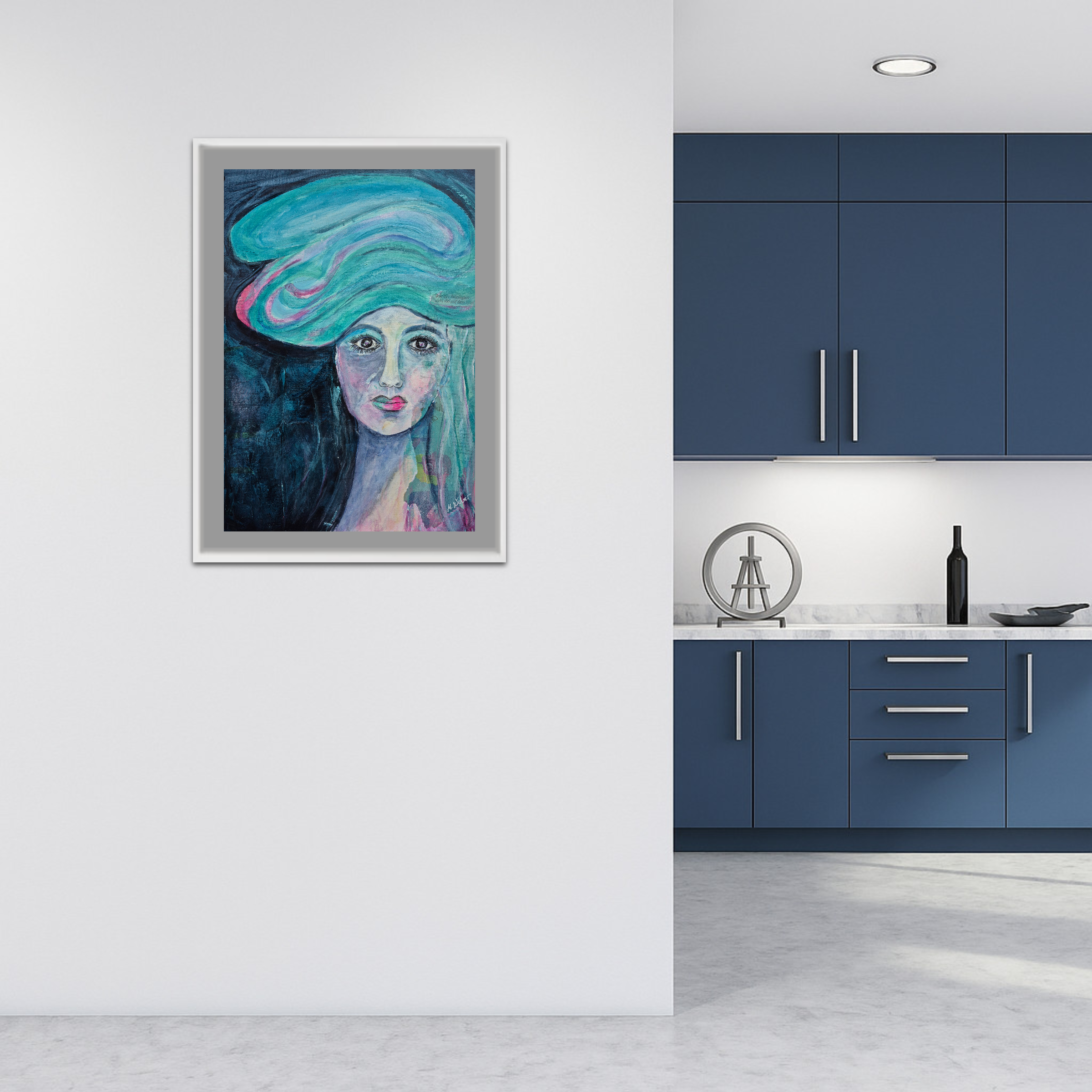 Geheimnisvolle Frau – Abstraktes Mixed-Media-Bild