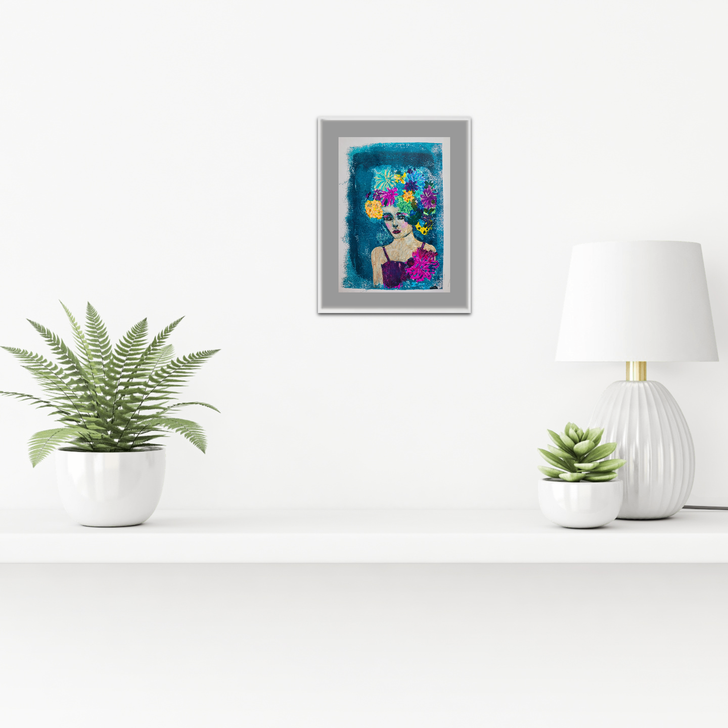 Blumenfrau – Kunstgemälde als Originaldruck mit Rahmen