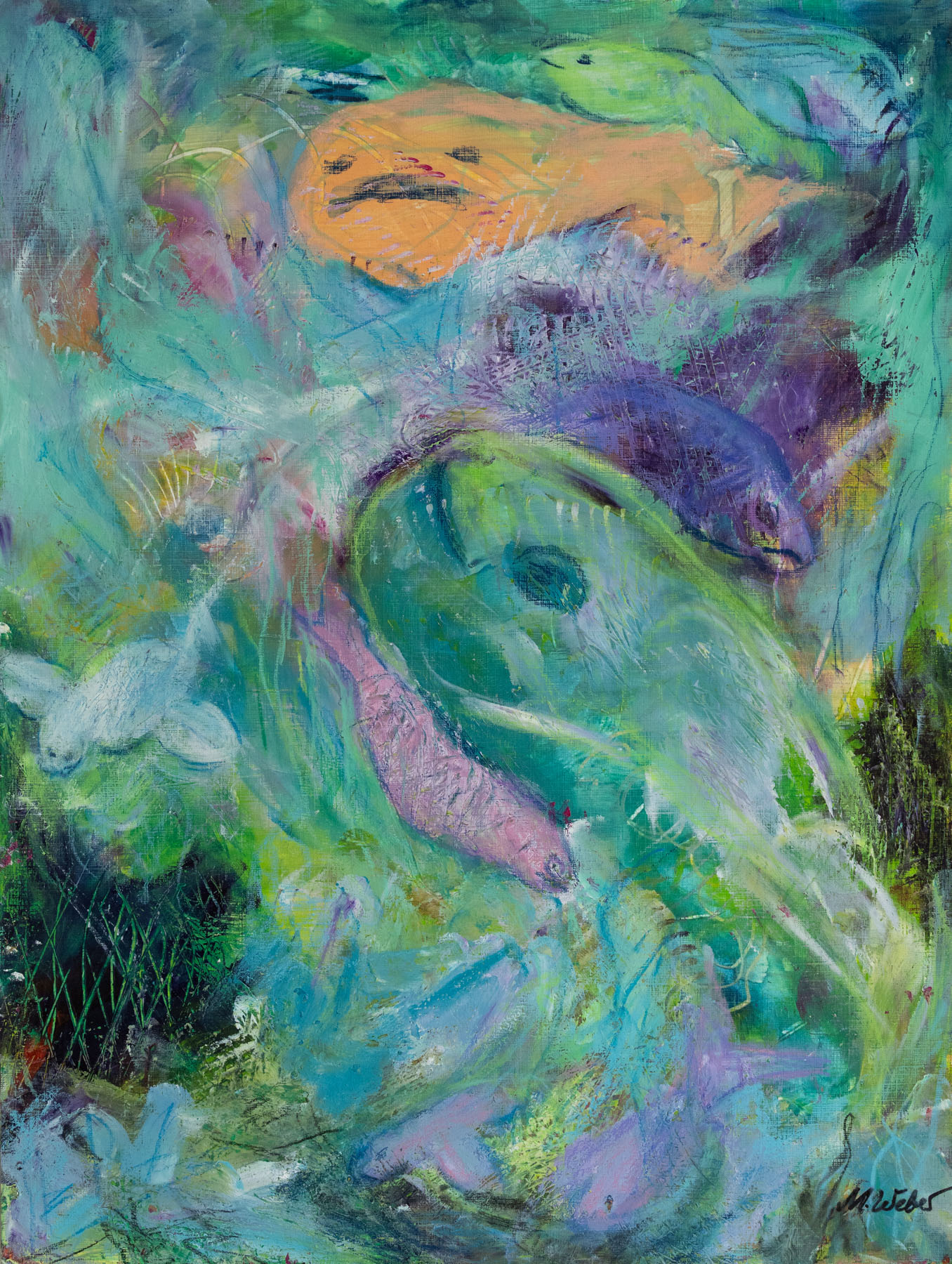 Wildes Getümmel im Meer – Mixed-Media-Gemälde