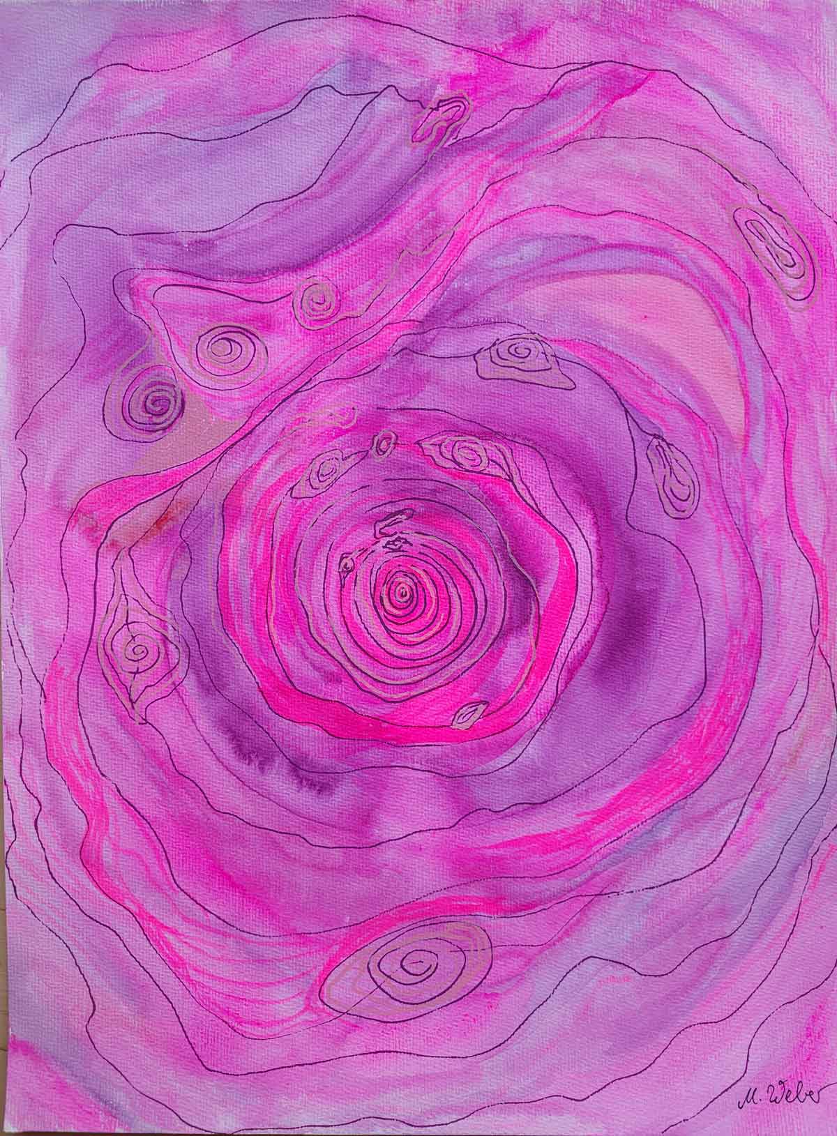 Meditatives, heilendes Kunstwerk in Pink – Aquarell