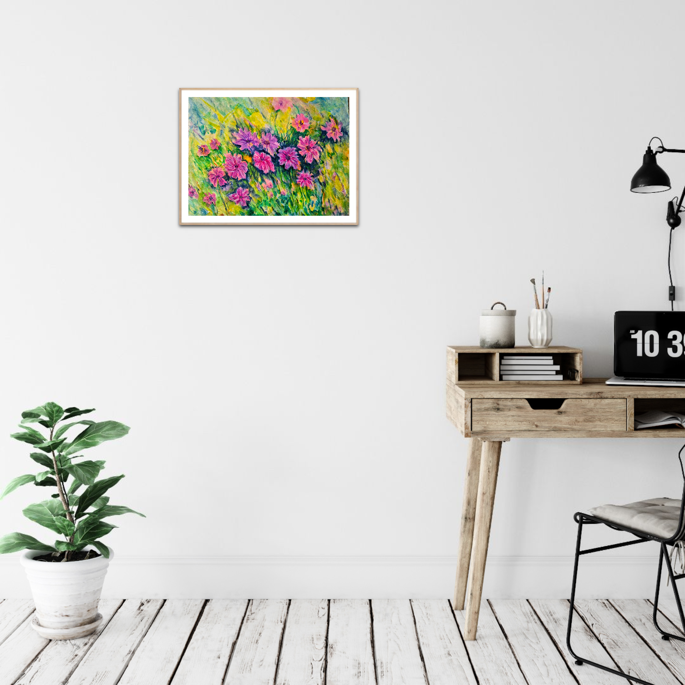 Blühendes Aquarell-Gemälde