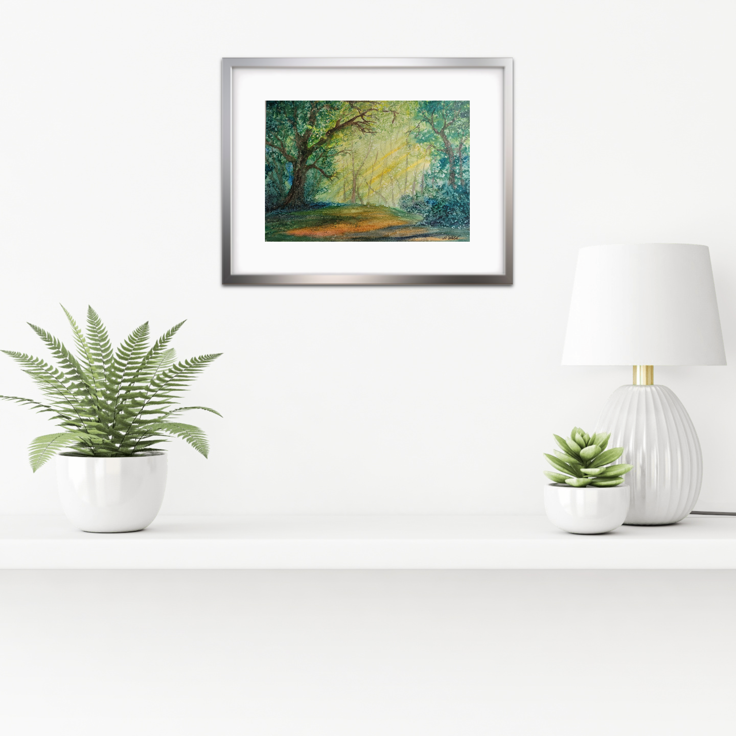 Waldlichtung mit gleißendem Sonnenlicht – Aquarell