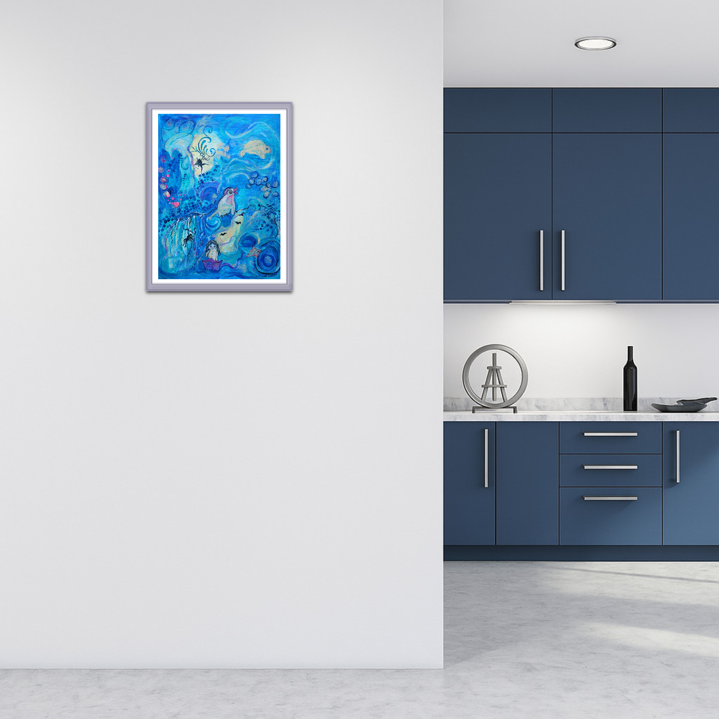 Abstraktes verspieltes Meereskunstwerk - Mixed-Media-Bild