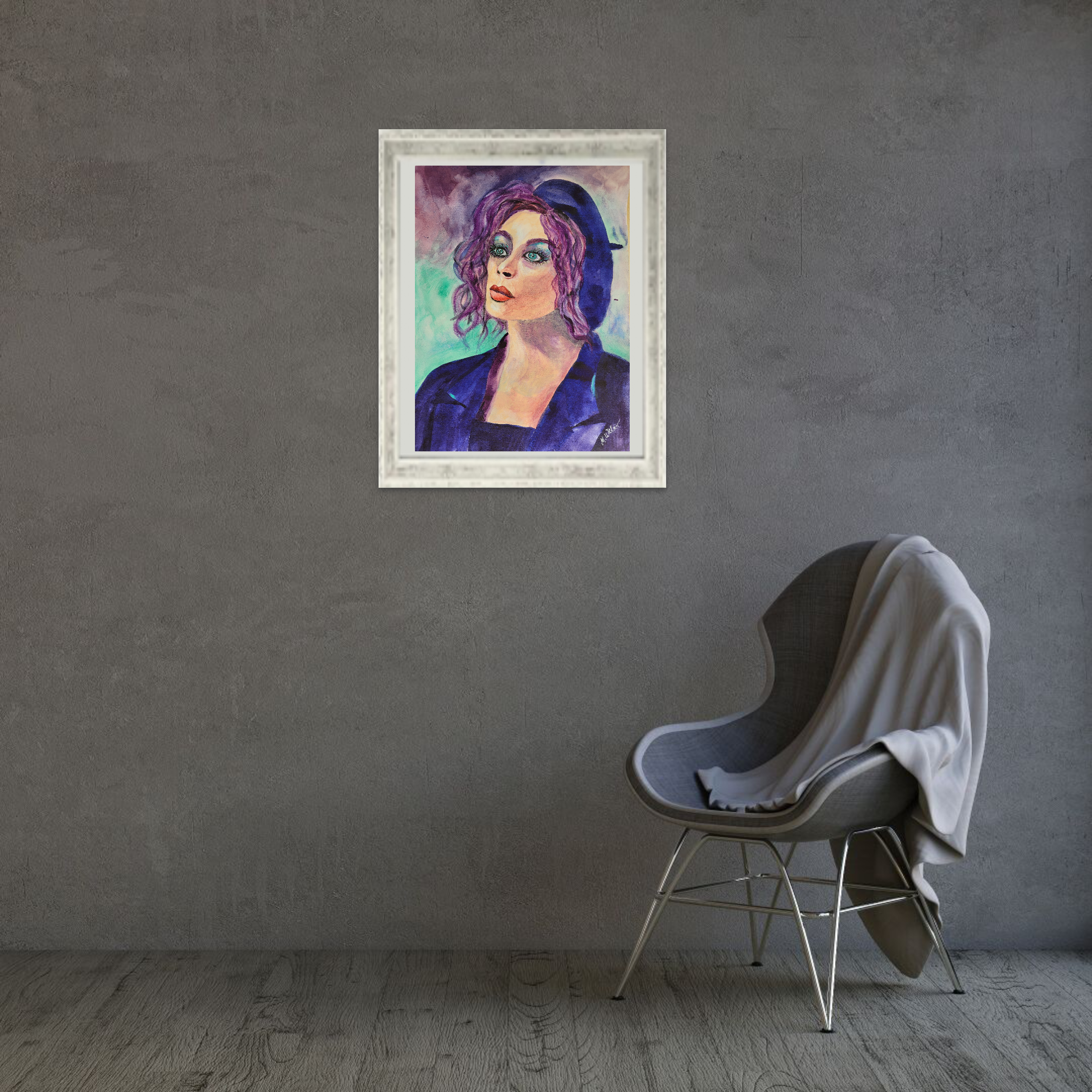 Selbstbewusste junge Frau – Künstlerisches Porträt in Aquarell