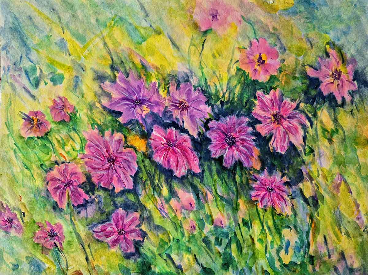 Blühendes Aquarell-Gemälde