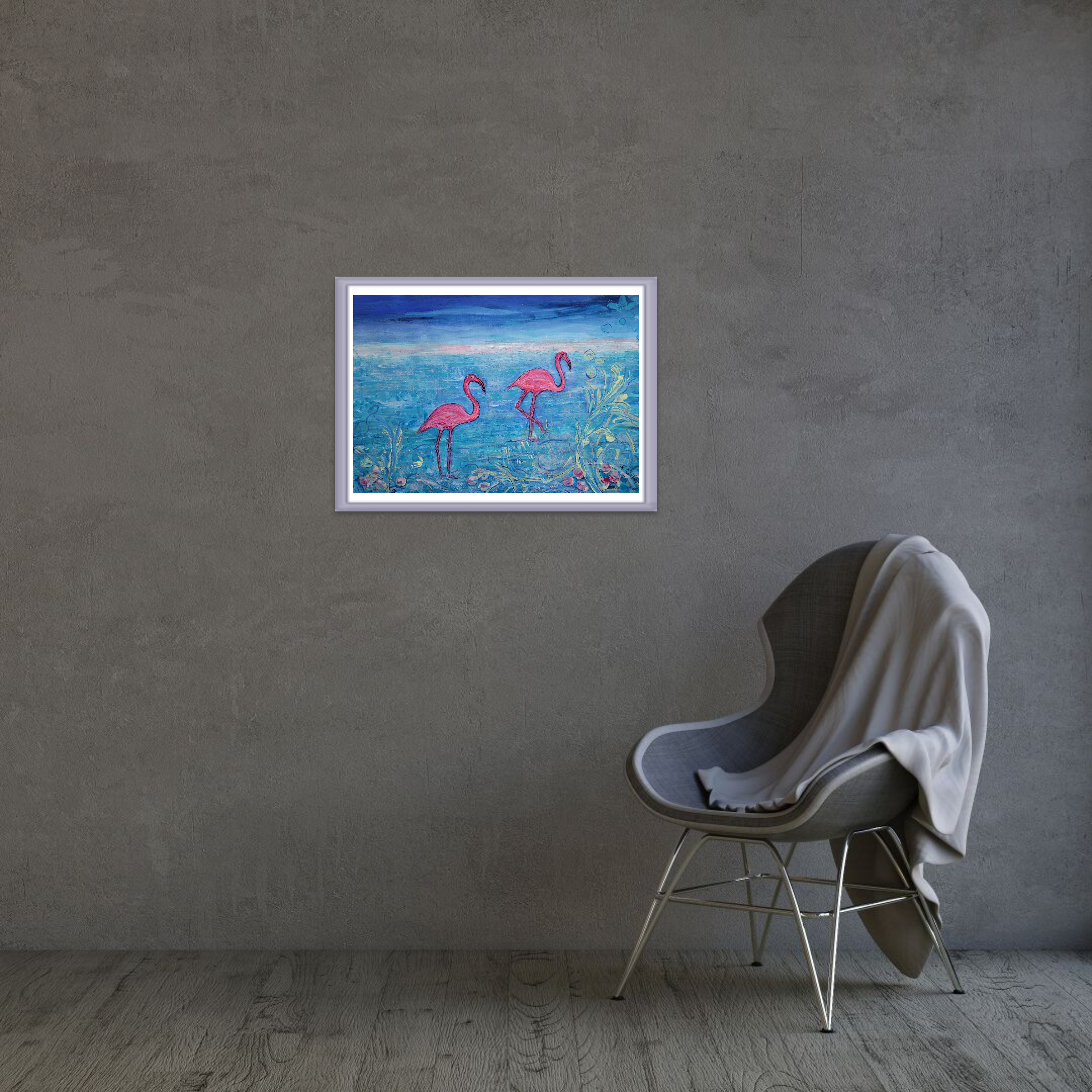 Zwei rosa Flamingos in der Salzwüste Chiles - Mixed-Media-Bild