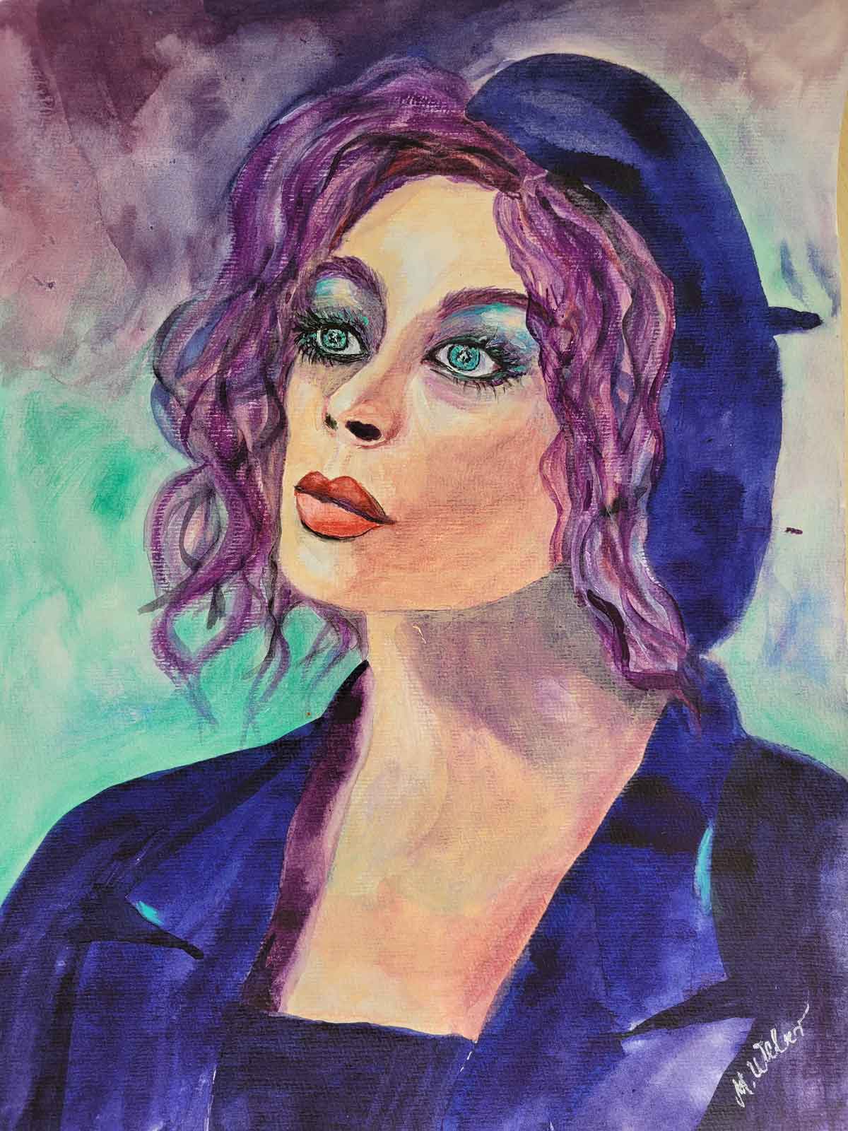 Selbstbewusste junge Frau – Künstlerisches Porträt in Aquarell