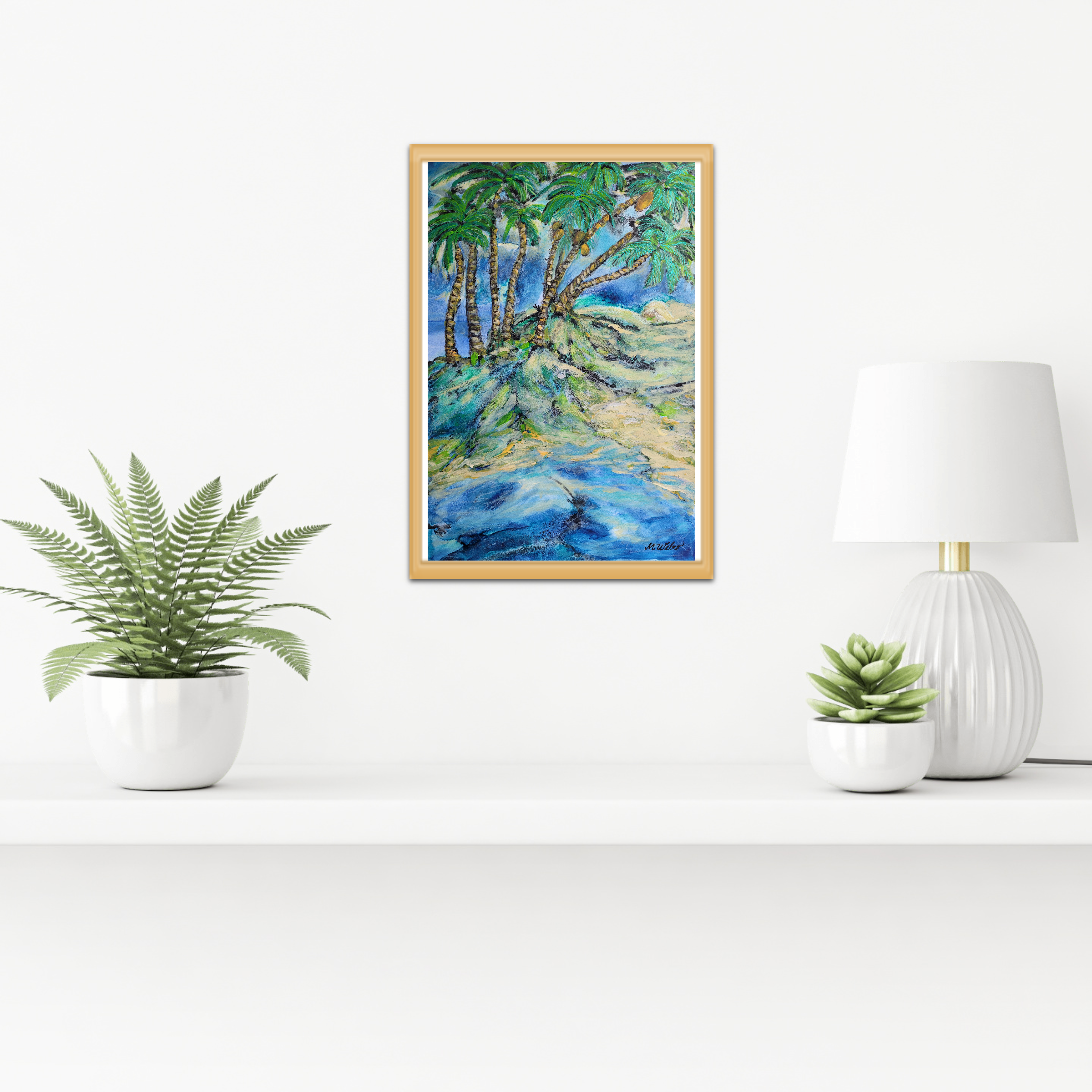 Sehnsuchtsort Palmen-Insel im Meer - Aquarell