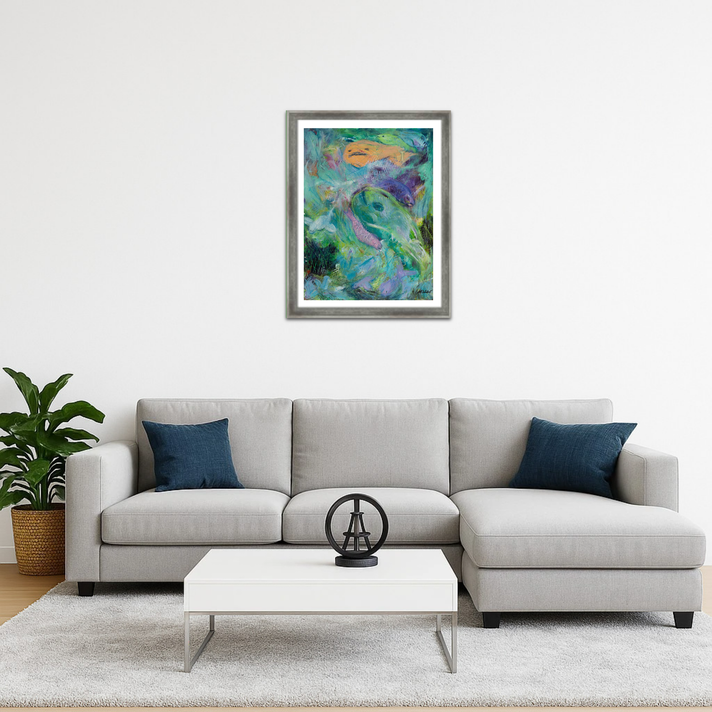 Wildes Getümmel im Meer – Mixed-Media-Gemälde