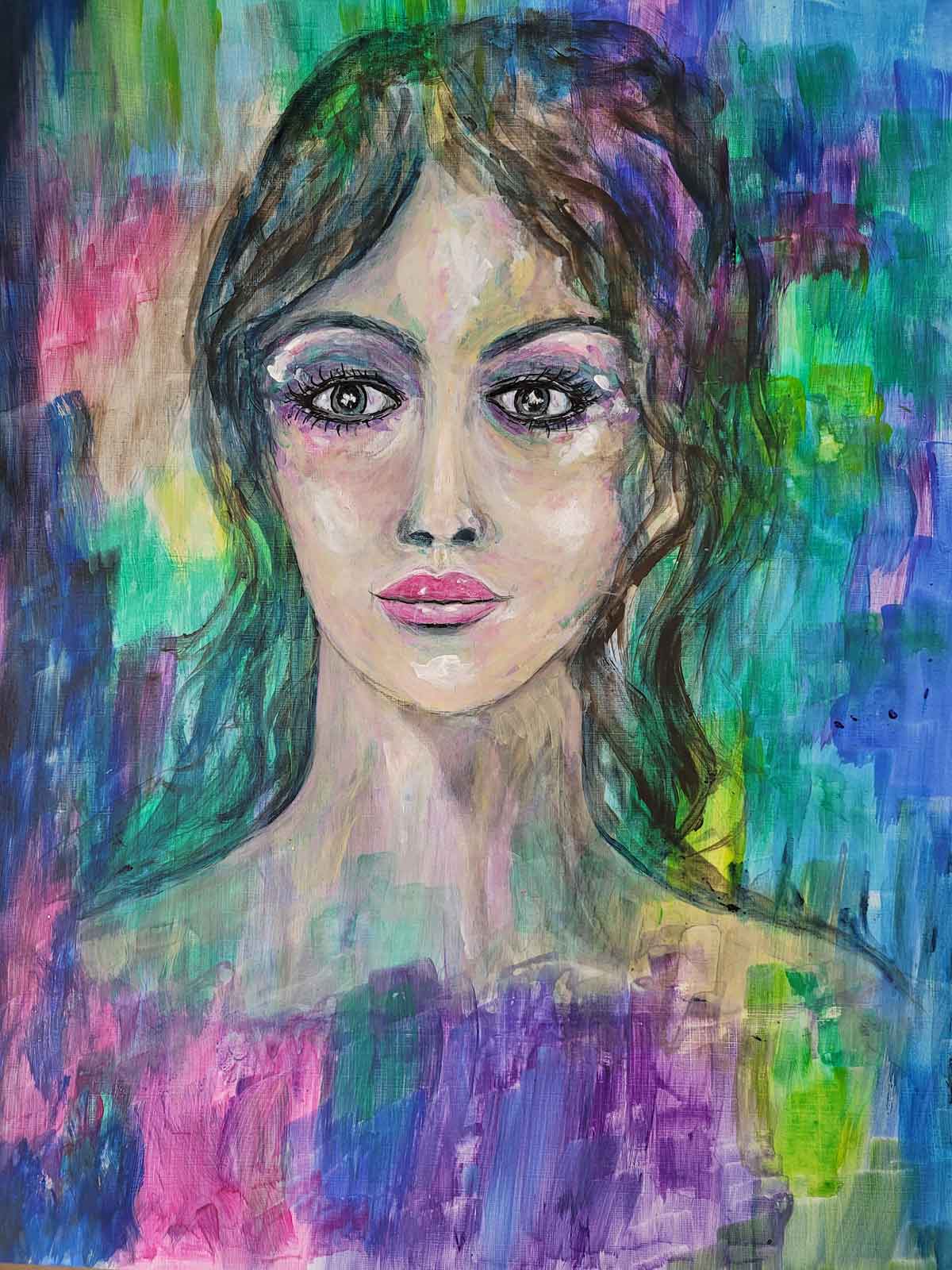 Traum oder Wirklichkeit? Abstraktes Portrait einer Frau -  Aquarell und Acryl