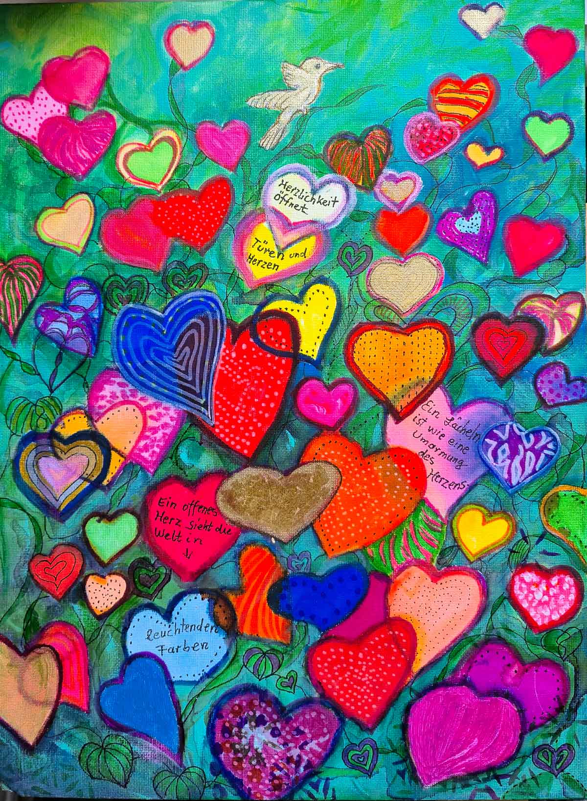 Liebevolle Herz-Kunst - Mixed-Media-Gemälde 