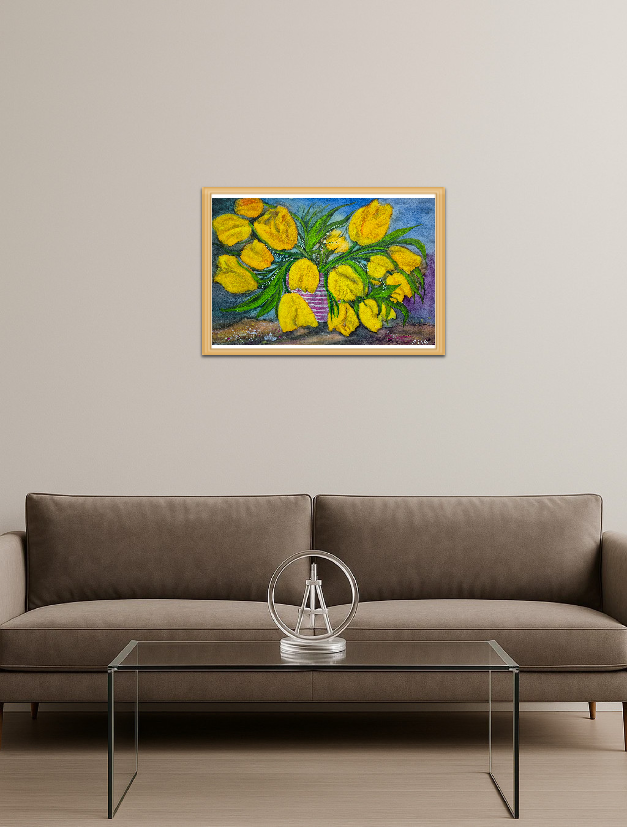 Fröhliche Tulpen-Fülle in Vase - Aquarell, Acryl, Tusche