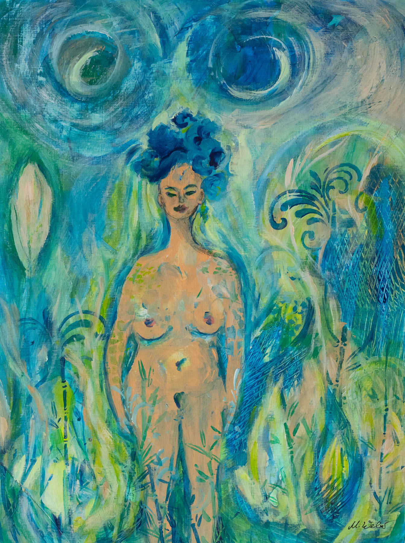 Die Mondgöttin erwacht in ihrer Weiblichkeit – Acrylgemälde