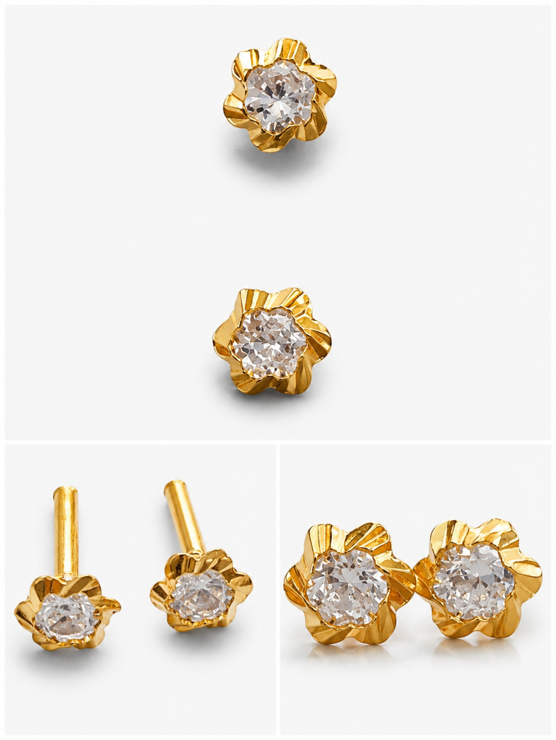 Gold Floral Stud Earrings or Nosepin 