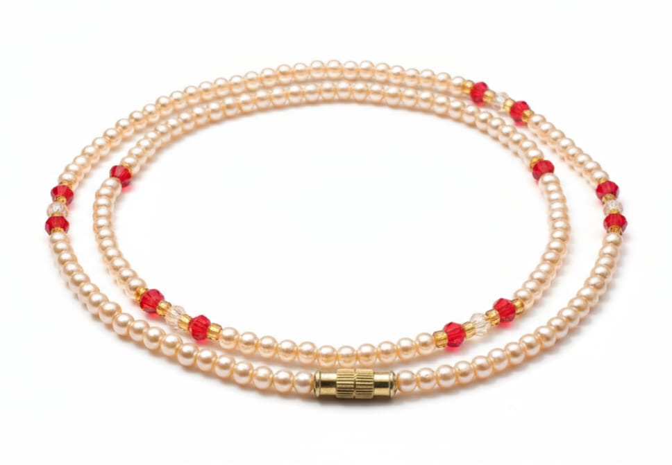 Cream and Red Crystal Bead Necklace