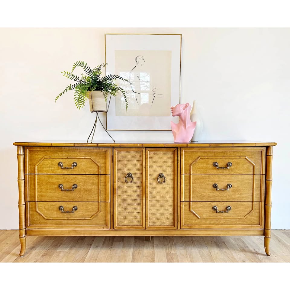 Vintage Bamboo 6-Drawer Dresser