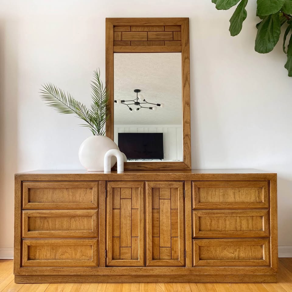 Mid-Century Wooden Dresser with Mirror
