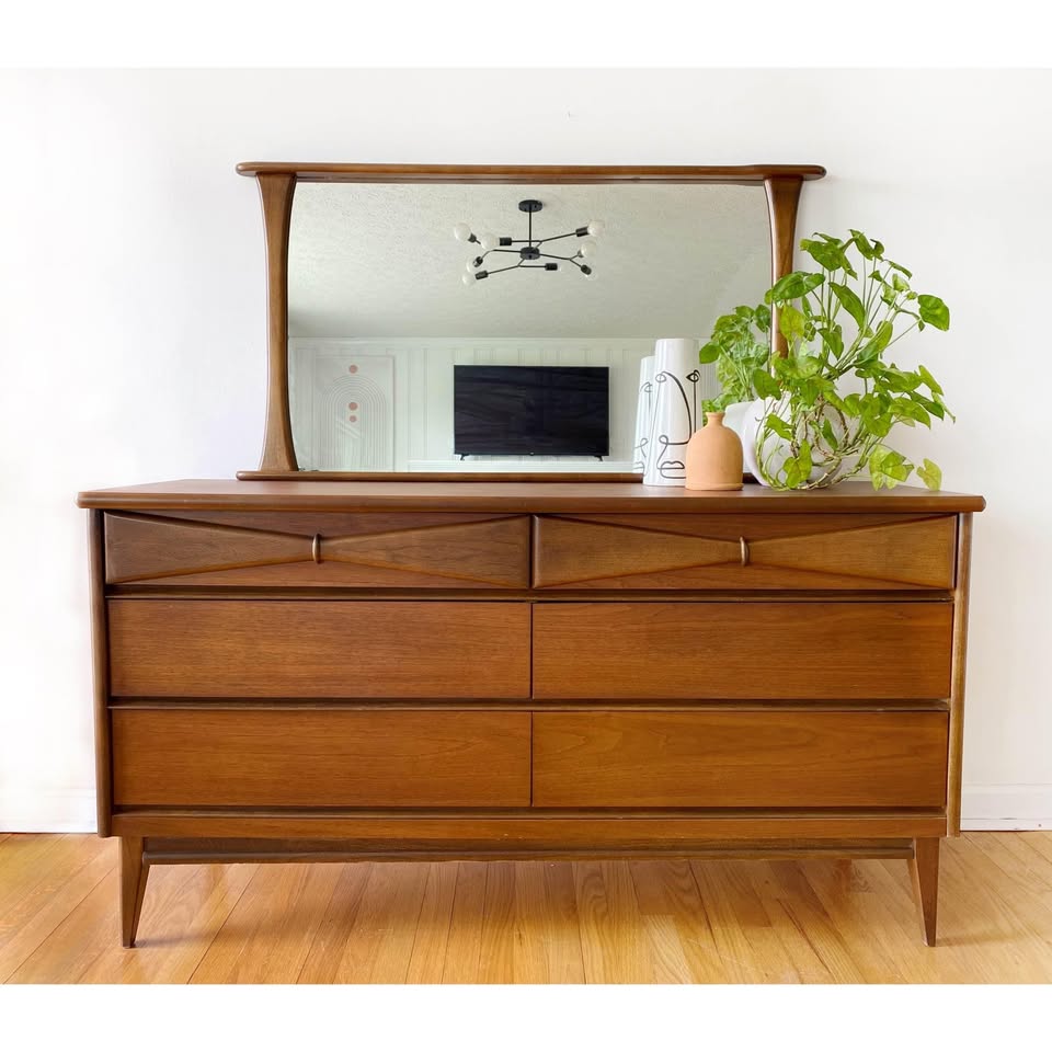 Mid-Century Walnut Dresser with Mirror
