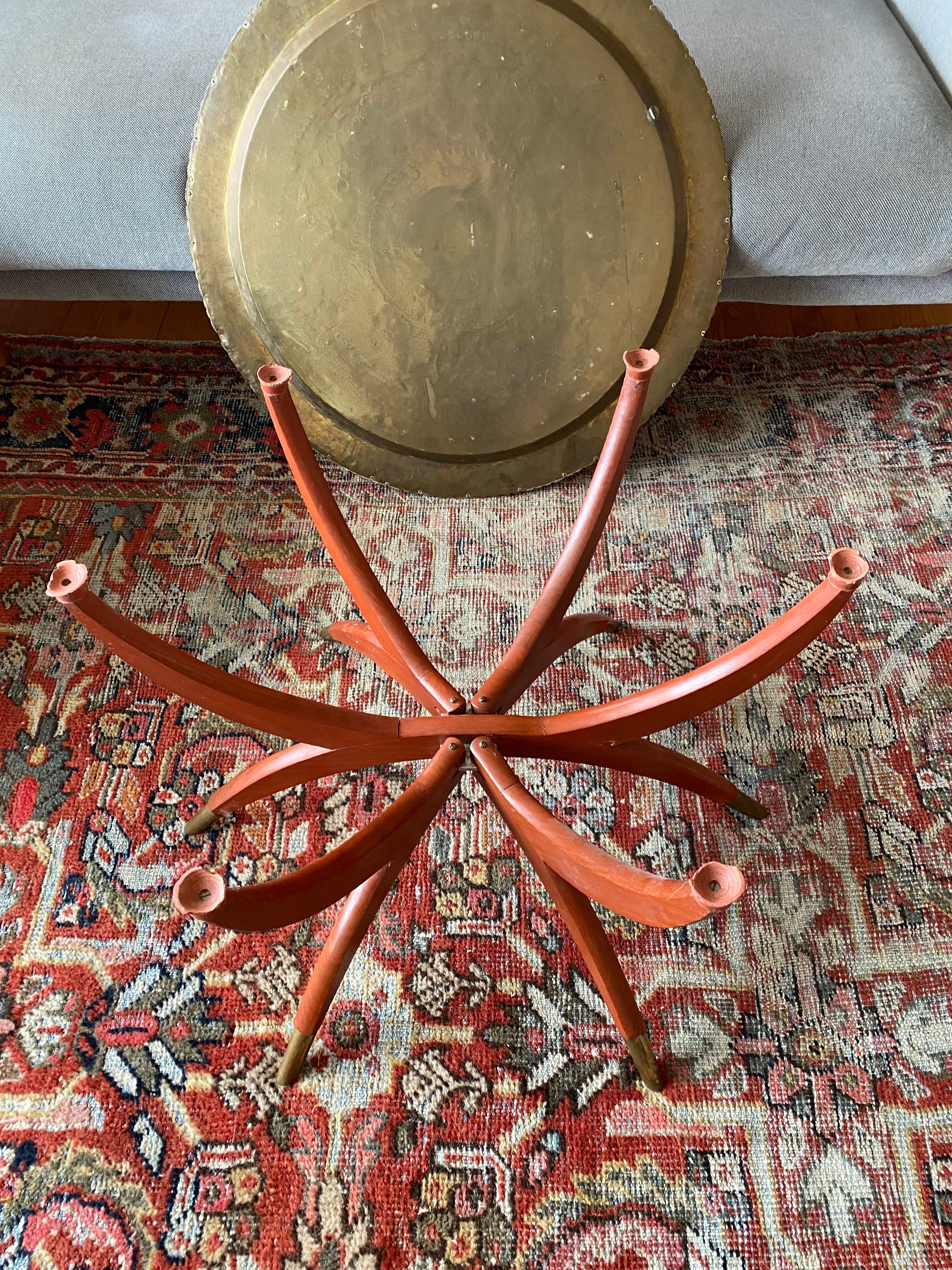 Mid-Century Brass & Wood Tray Table