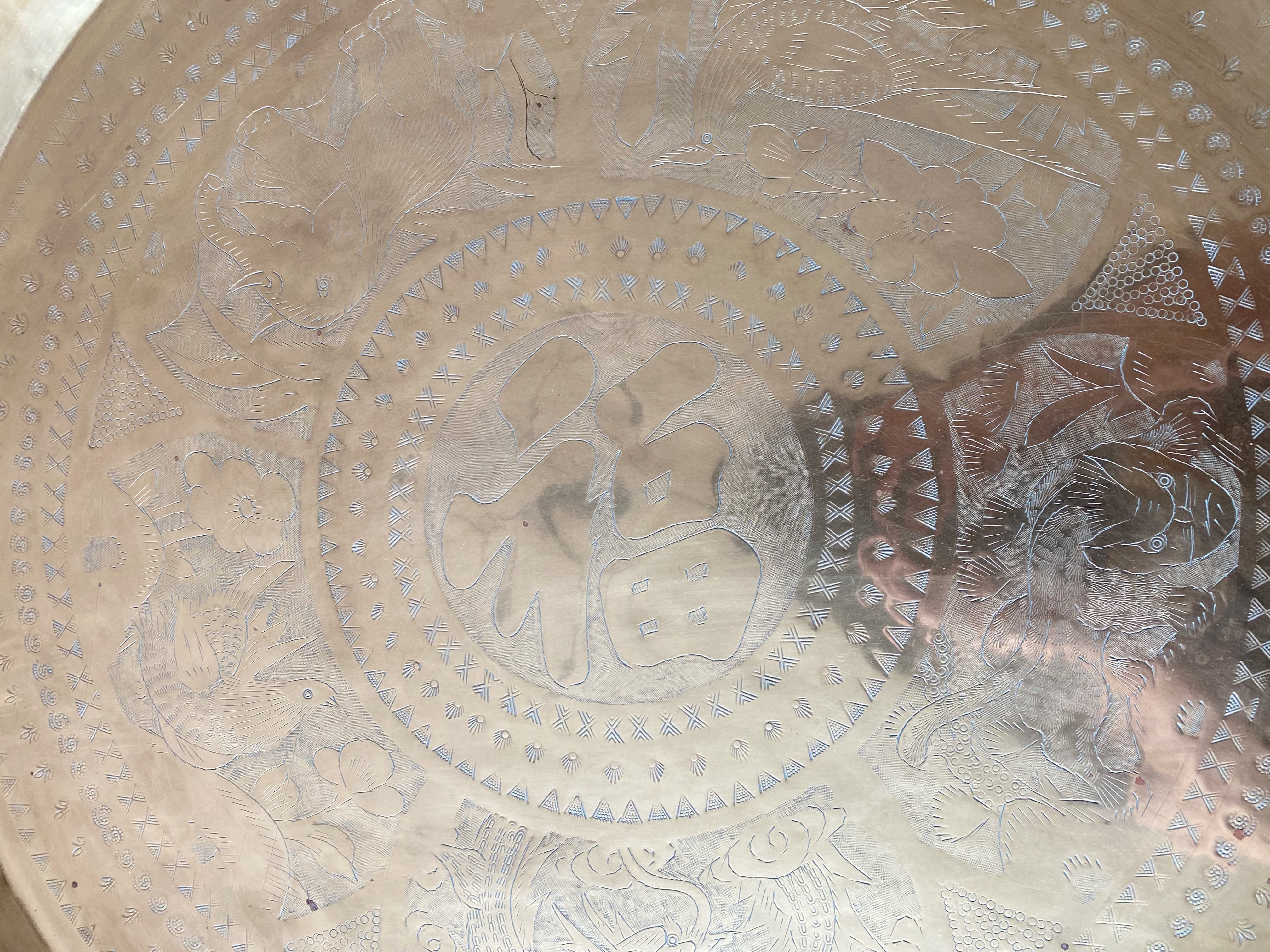 Mid-Century Brass & Wood Tray Table