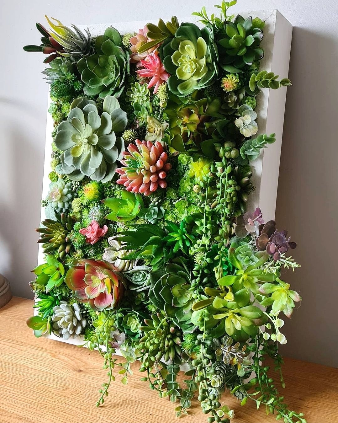 Faux Succulent Framed Wall Art Panel (Greens/Pinks)