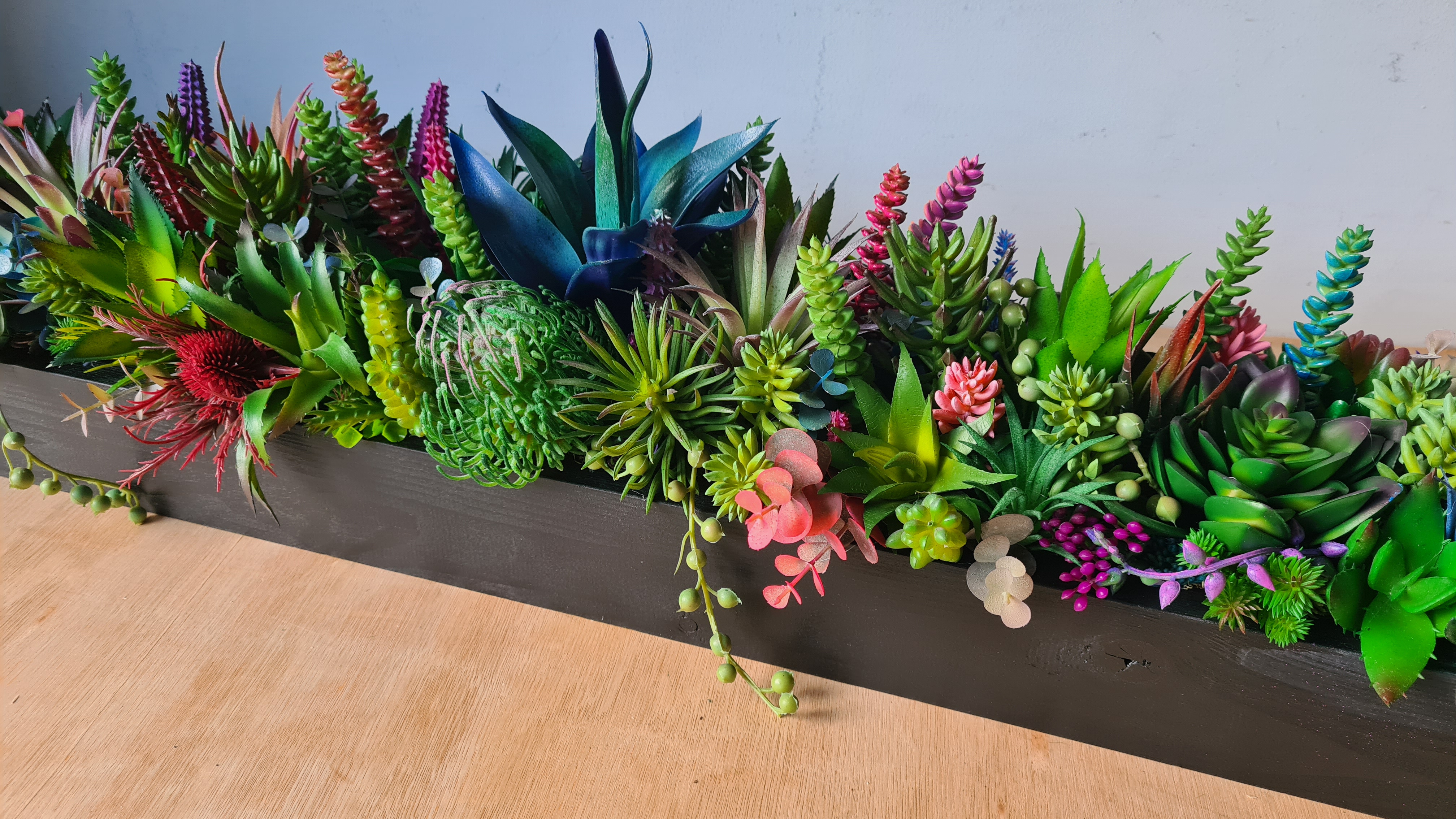 Faux Succulent Arrangement (tones of natural Green with Vibrant Rainbow accents)