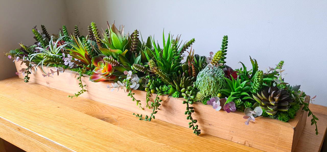 Faux Succulent Arrangement (Natural Greens, Rusts, Reds and Warm Tones)