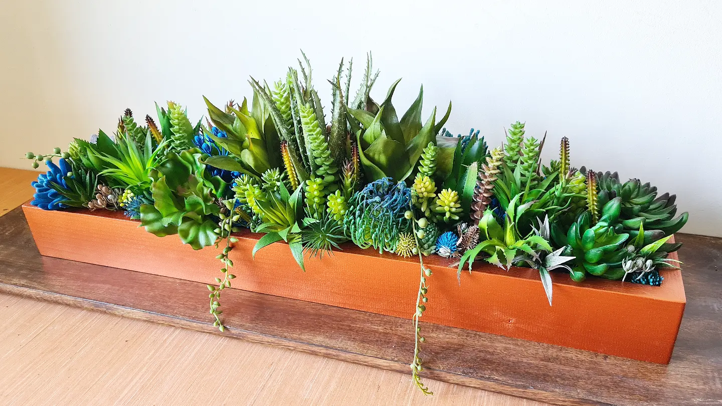 Faux Succulent Arrangement (Natural Greens with Blue Accents)