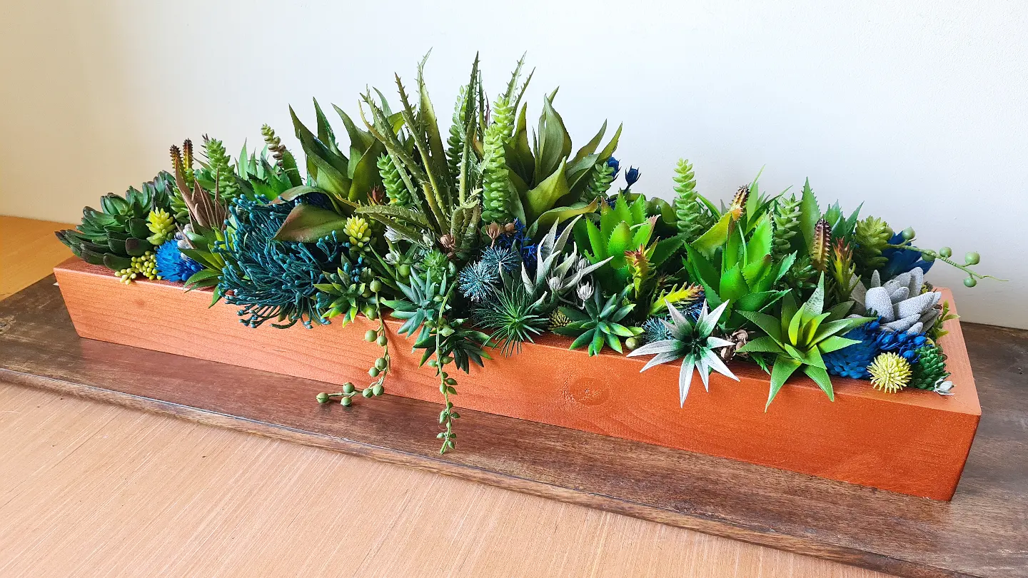Faux Succulent Arrangement (Natural Greens with Blue Accents)