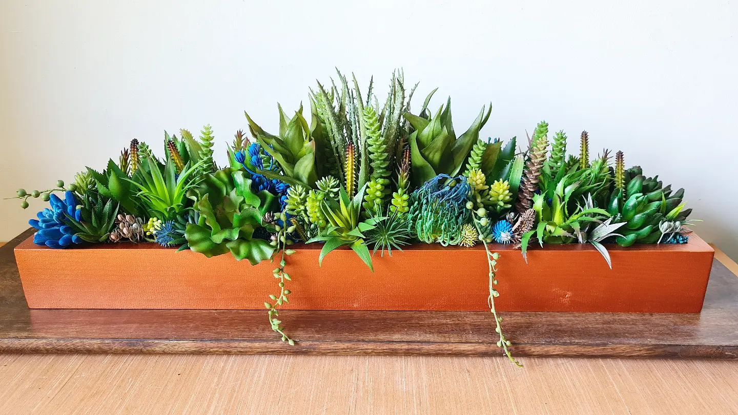 Faux Succulent Arrangement (Natural Greens with Blue Accents)