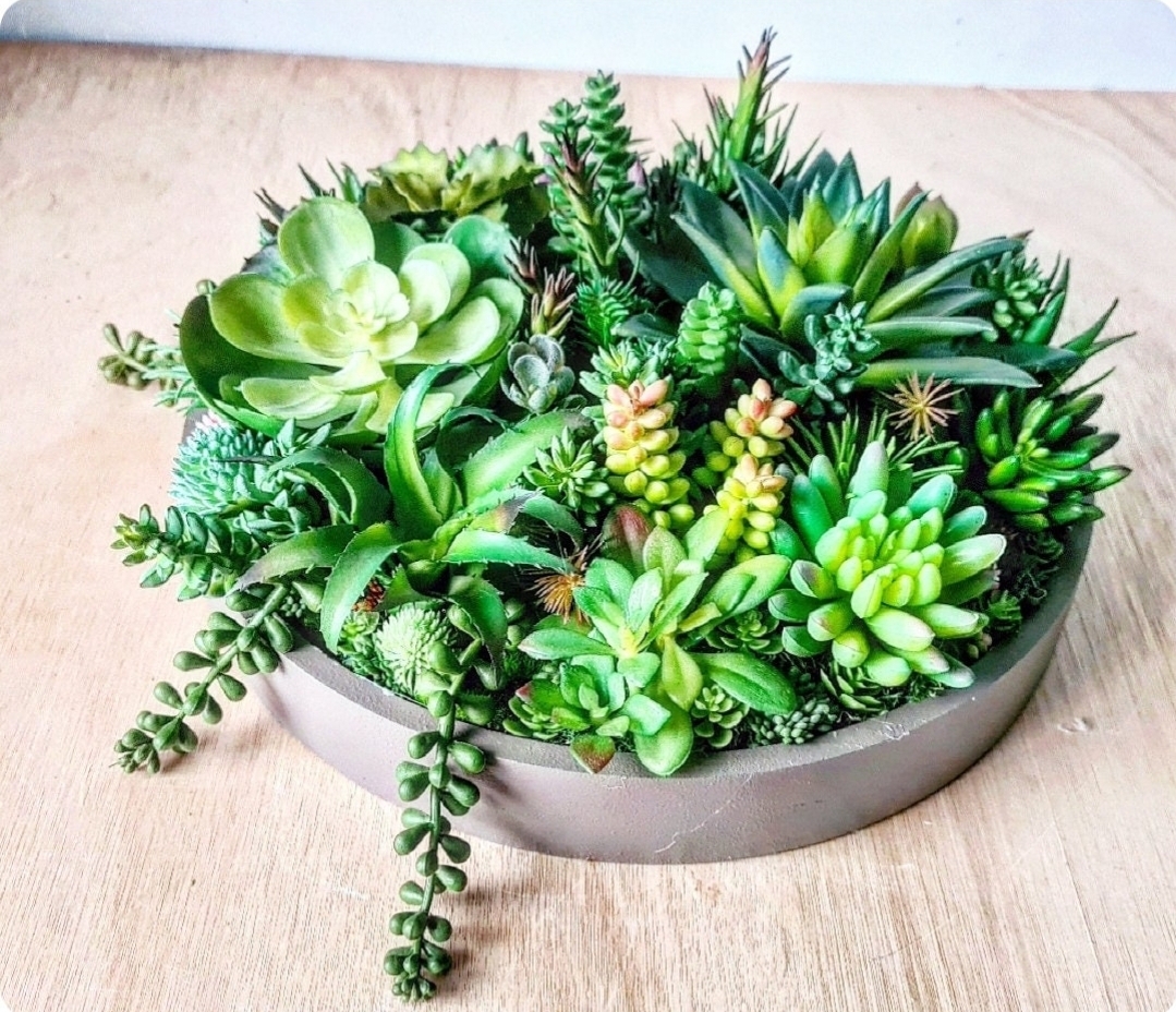 Faux Succulent Planter Circle x 1 (Green/Rusts)