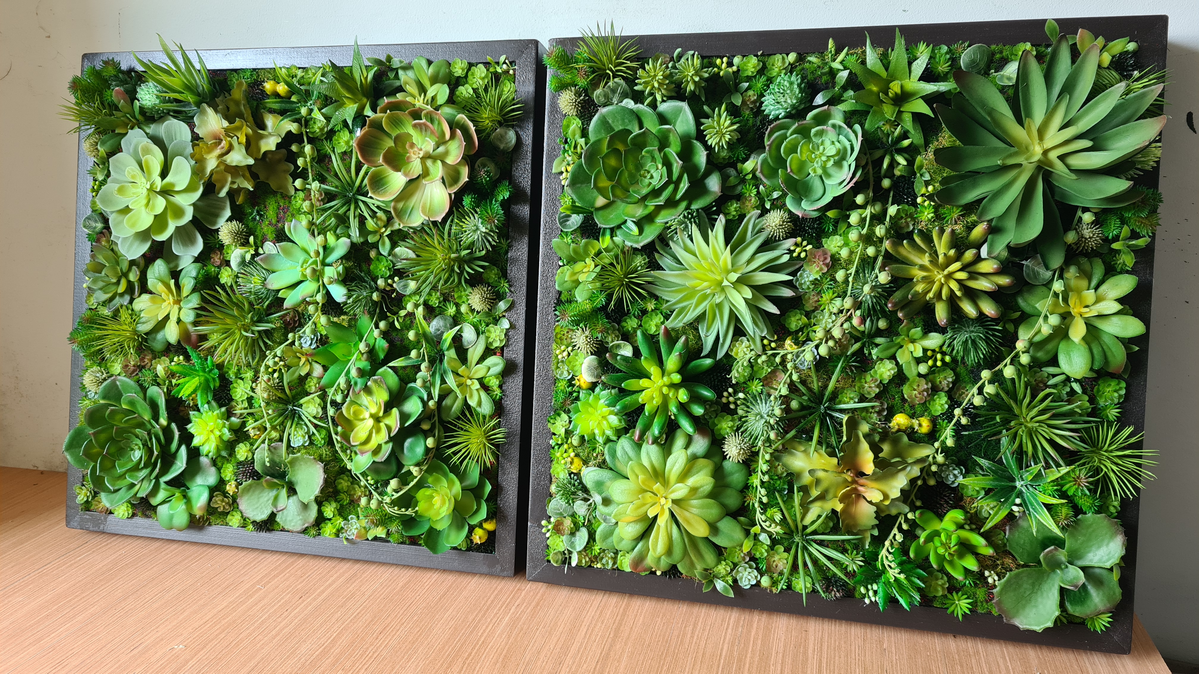 Faux Succulent Wall Squares, Trio x 3 (Greens)