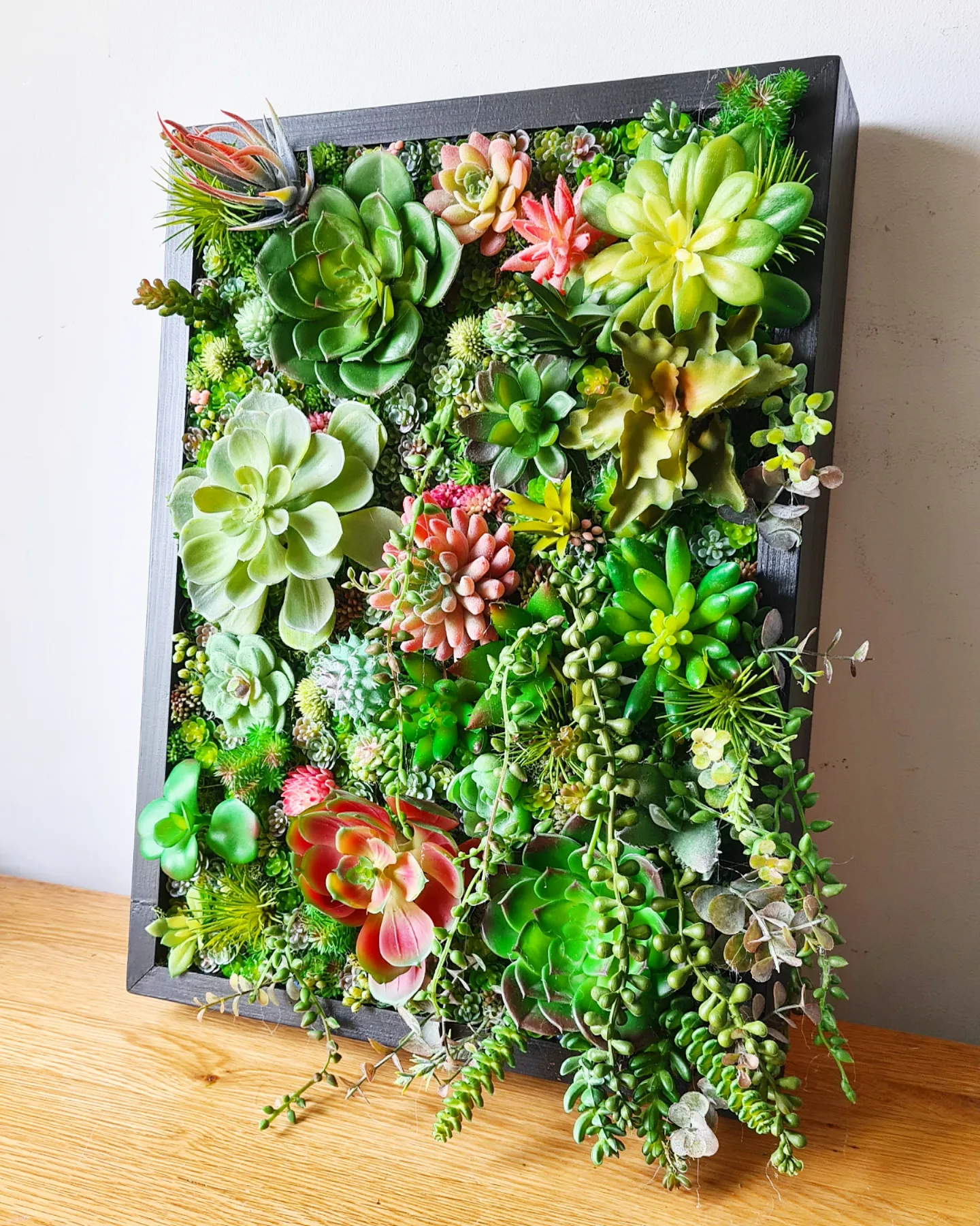 Faux Succulent Framed Wall Art Panel (Greens/Pinks)