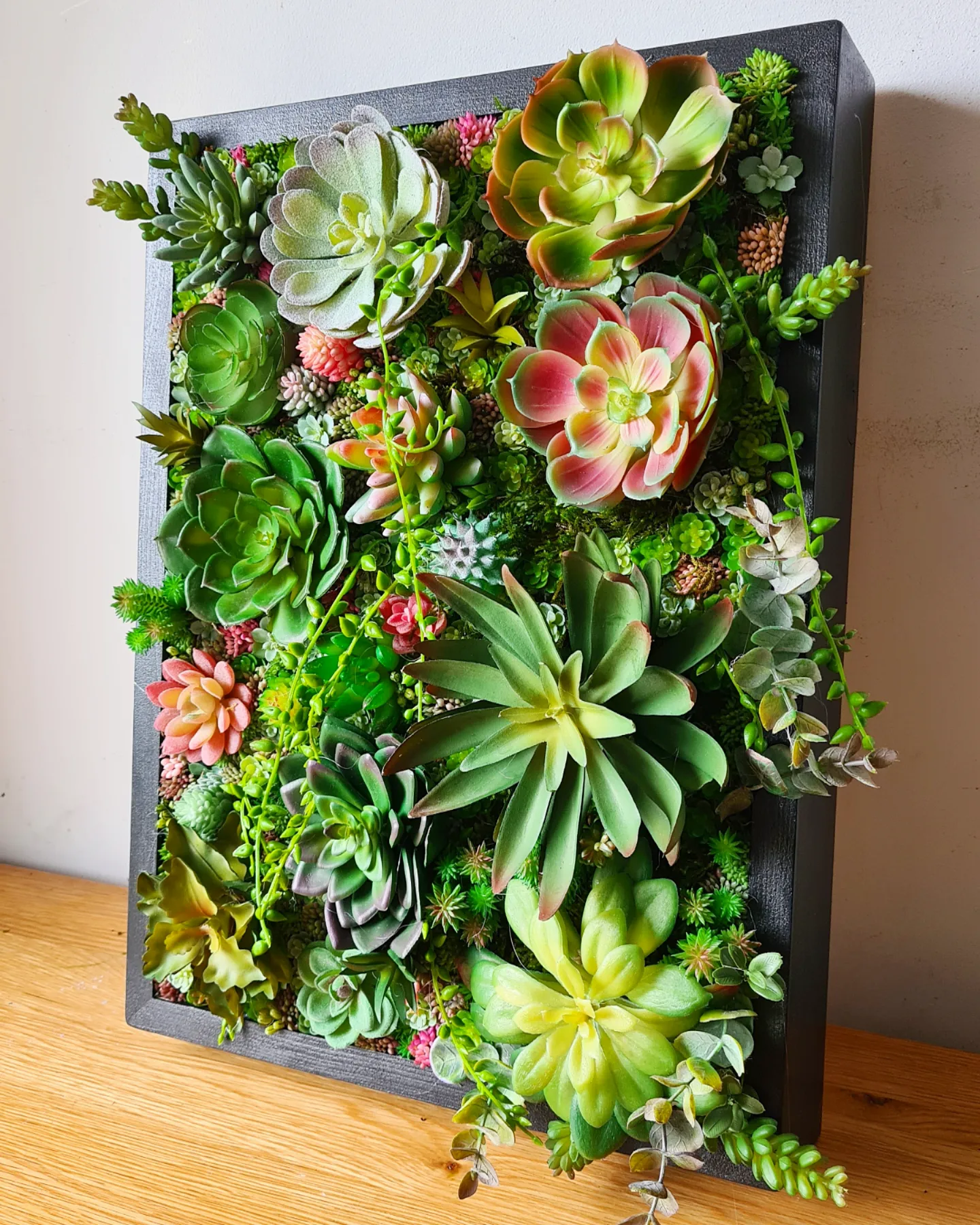 Faux Succulent Framed Wall Art Panel (Greens/Pinks)