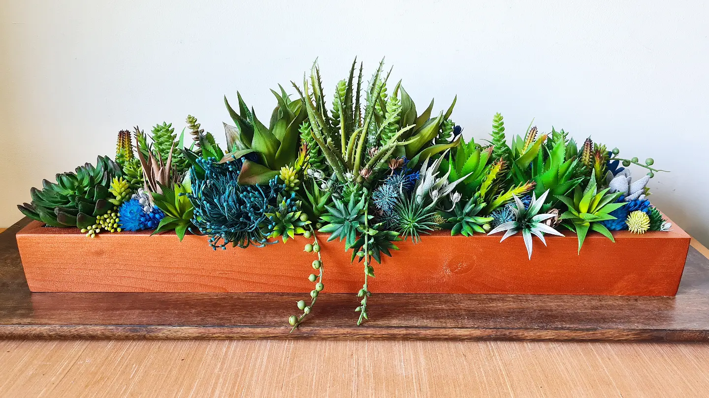 Faux Succulent Arrangement (Natural Greens with Blue Accents)