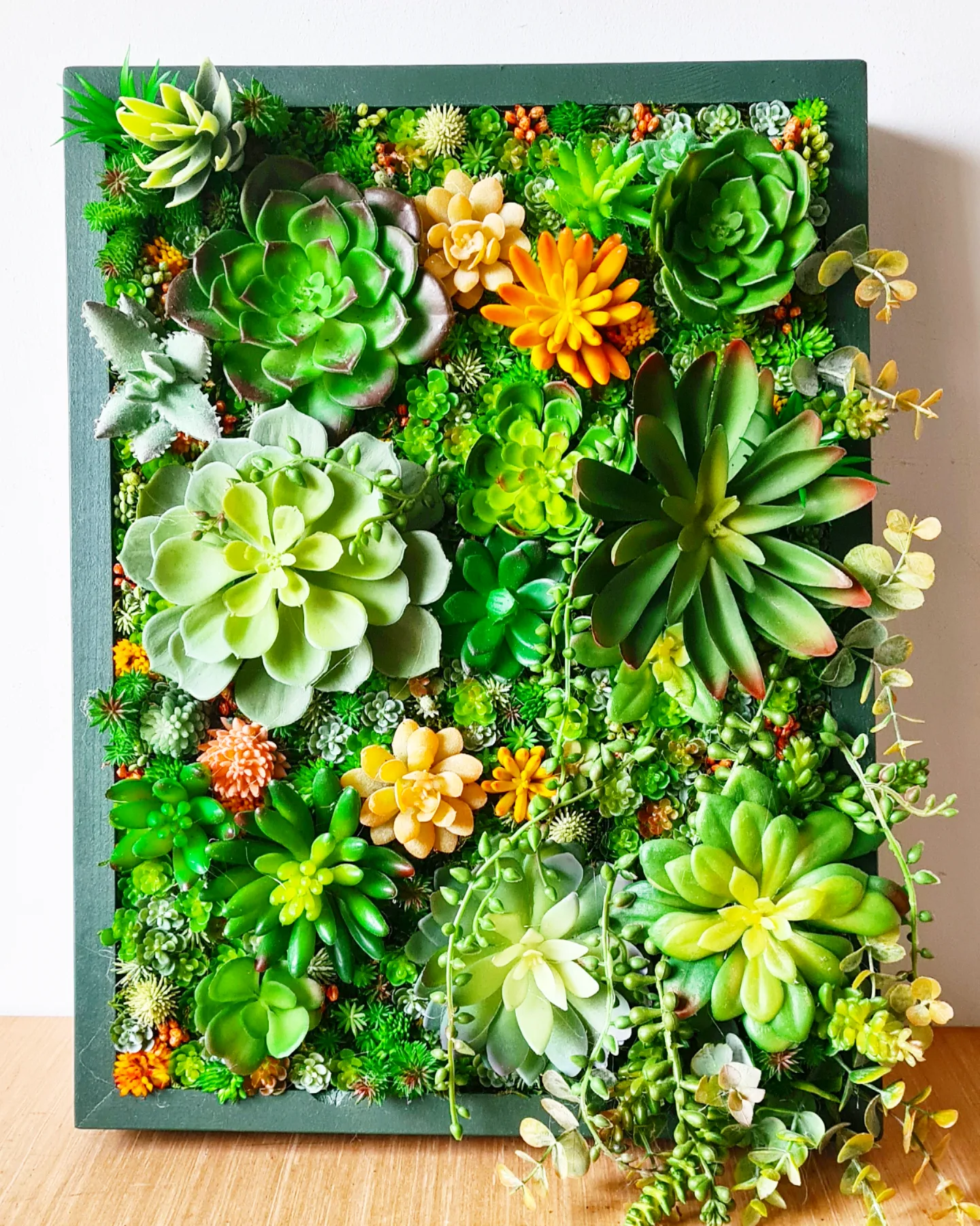 Faux Succulent Wall Panel x 1 (Green/Burnt Orange)