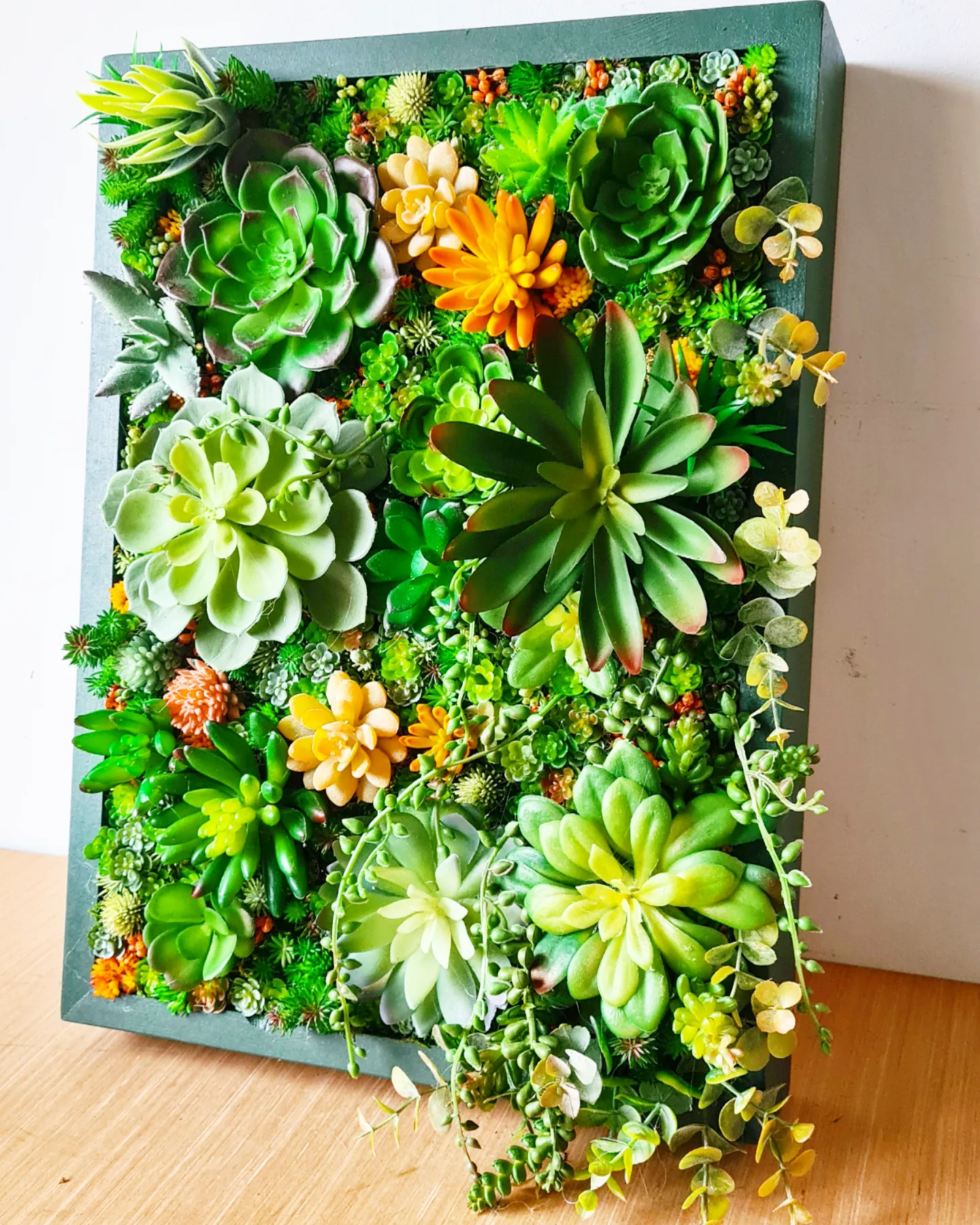 Faux Succulent Wall Panel x 1 (Green/Burnt Orange)