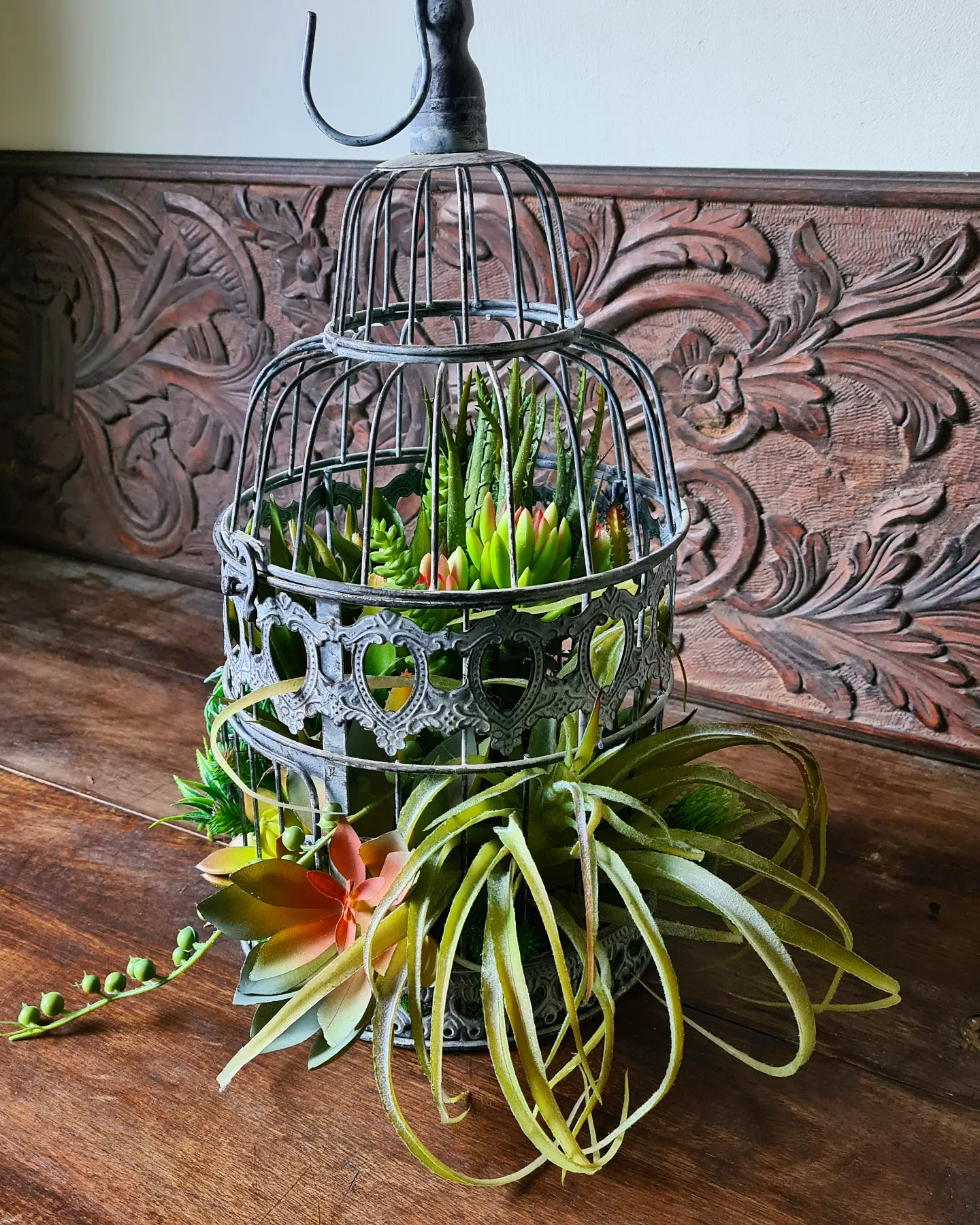 Vintage Birdcage Succulent Arrangement