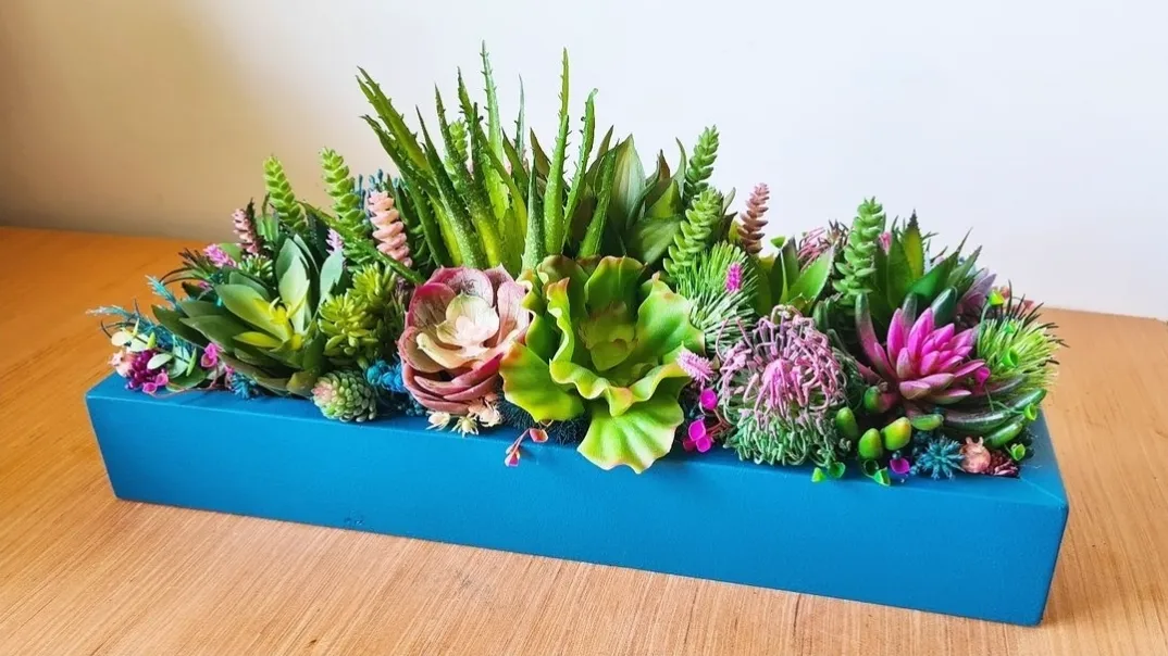 Artificial Succulent Arrangement in Blue Planter