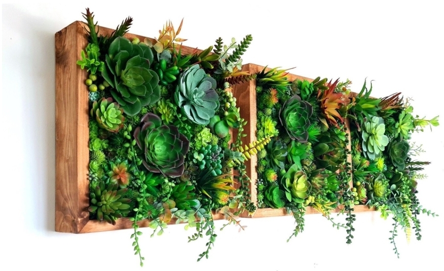 Faux Succulent Wall Squares, Trio x 3 (Green/Rusts)