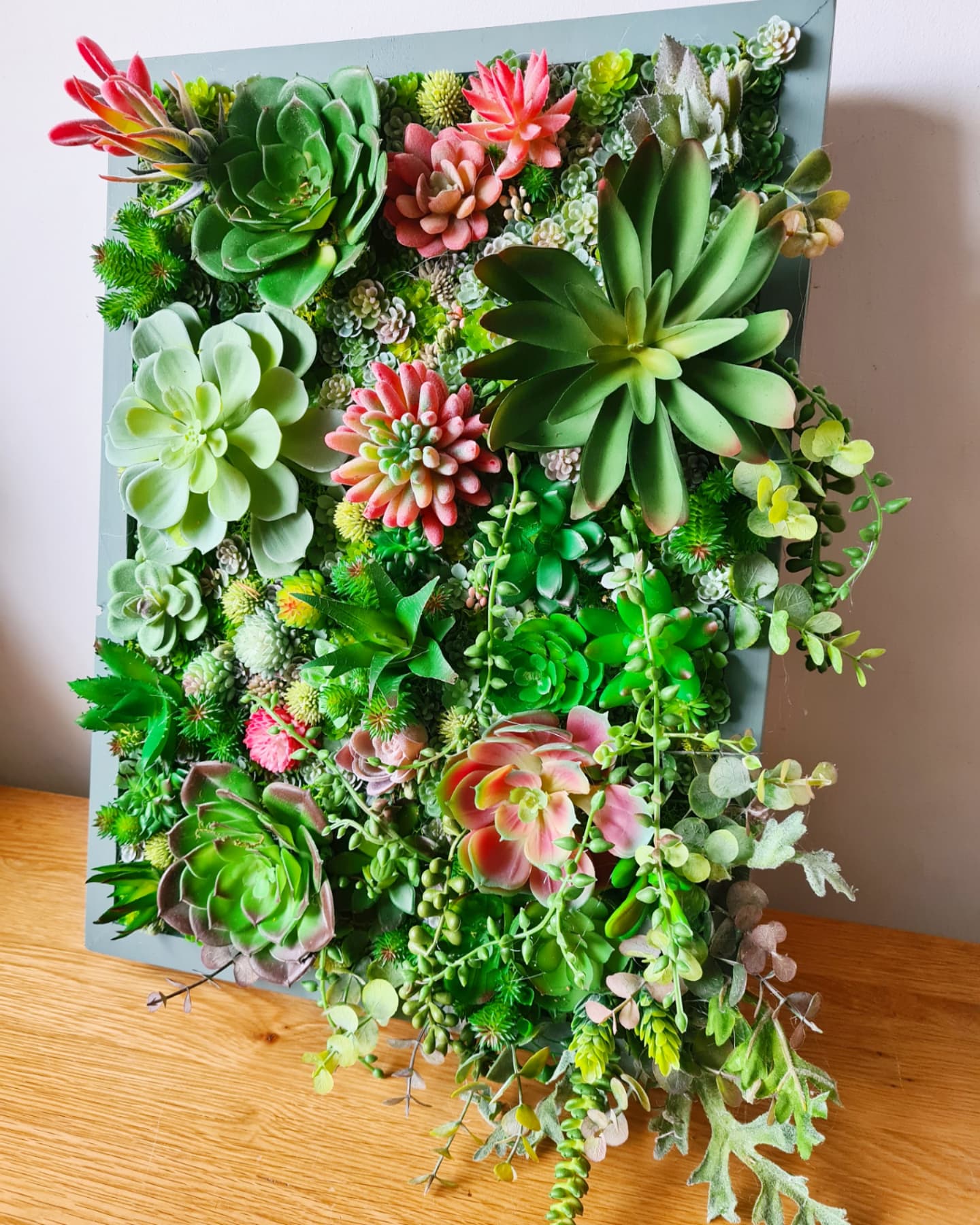 Faux Succulent Framed Wall Art Panel (Greens/Pinks)