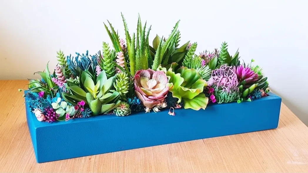 Artificial Succulent Arrangement in Blue Planter